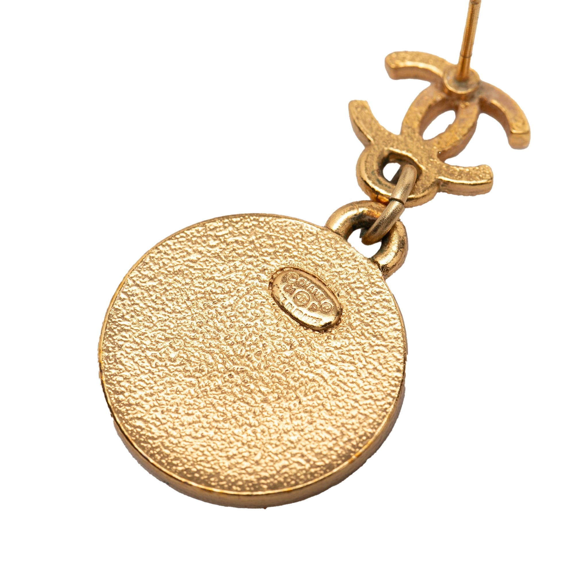Chanel CC Gold Plated Enamel Star Dangling Push Back Earrings