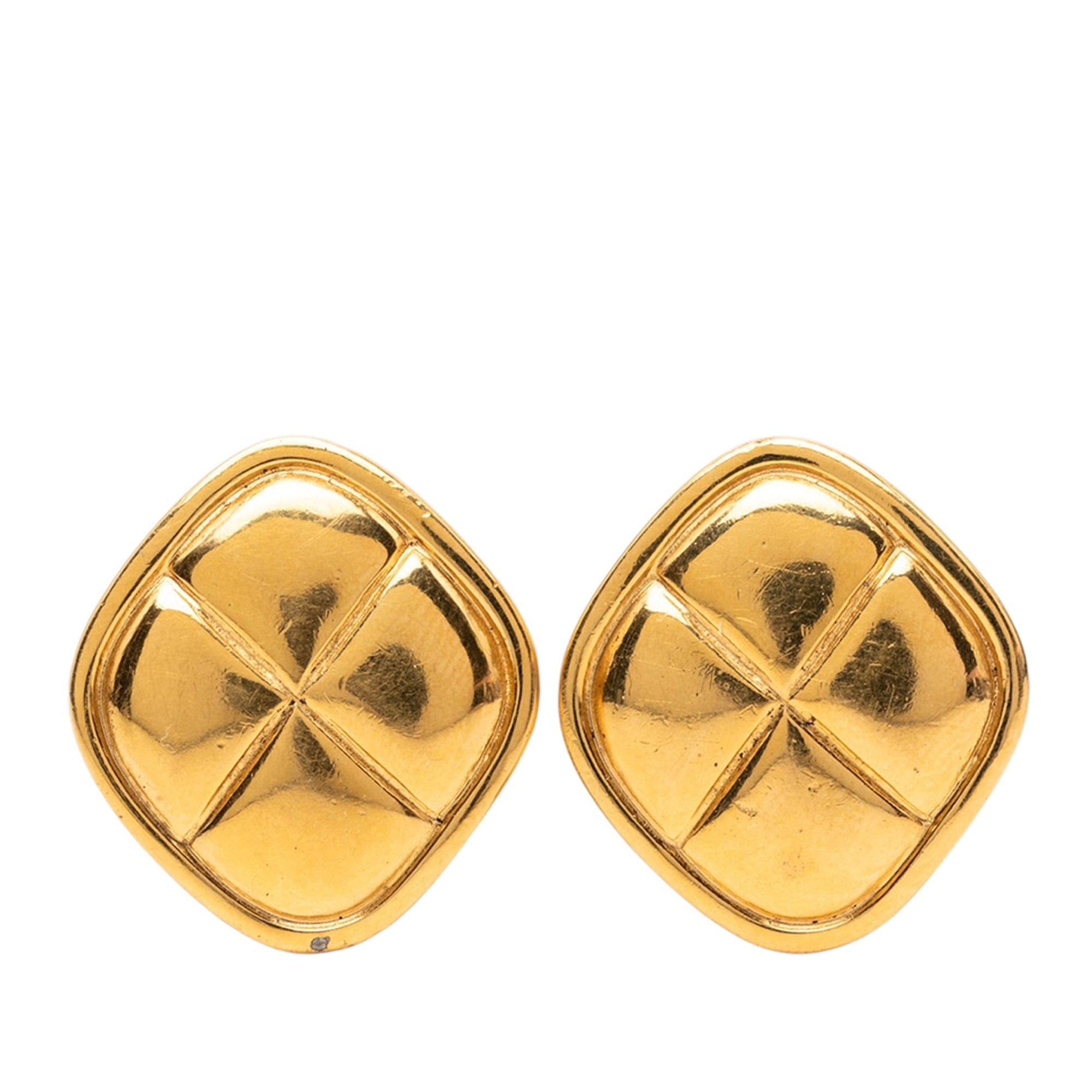 Chanel Quilted Gold Plated Rhombus Clip On Earrings