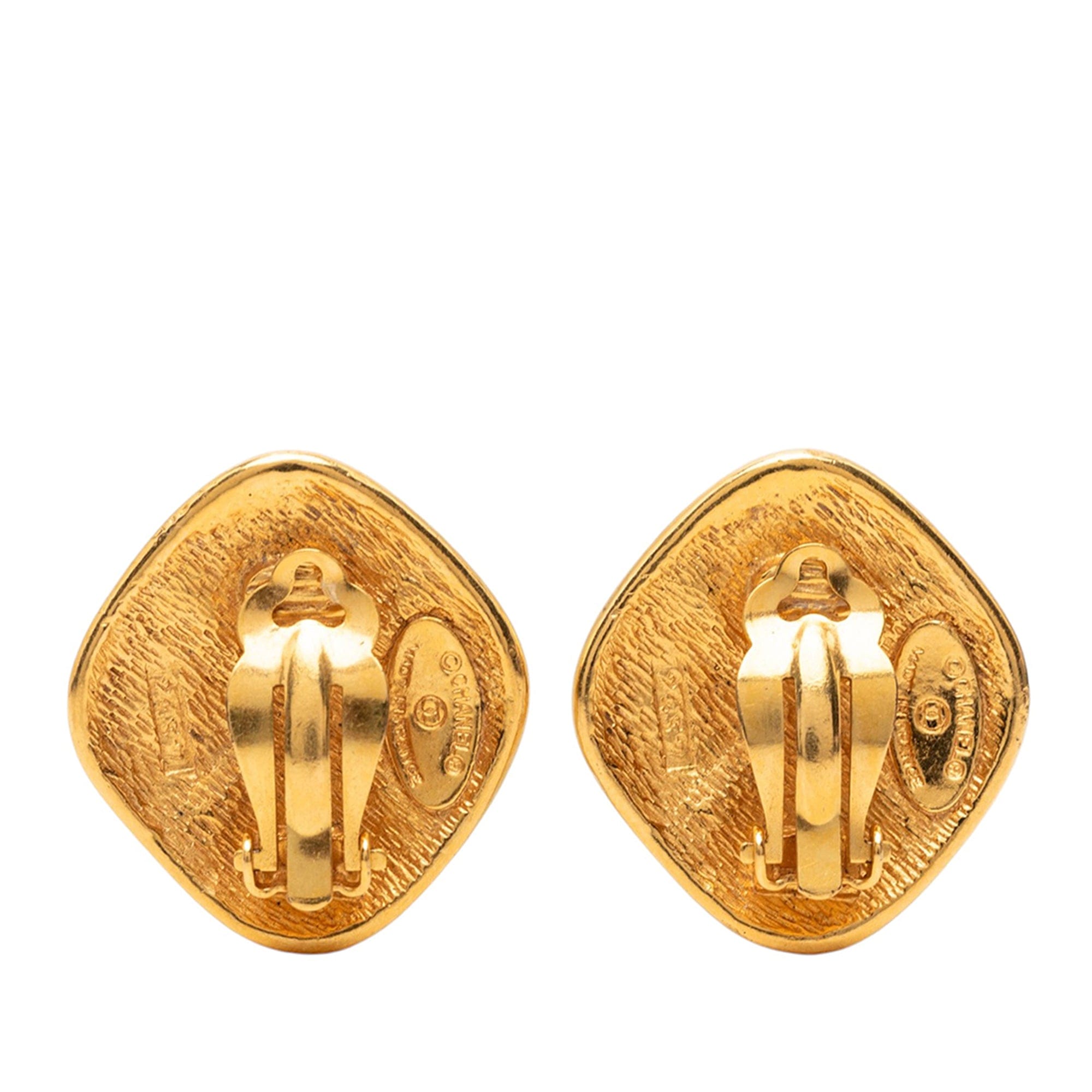 Chanel Quilted Gold Plated Rhombus Clip On Earrings