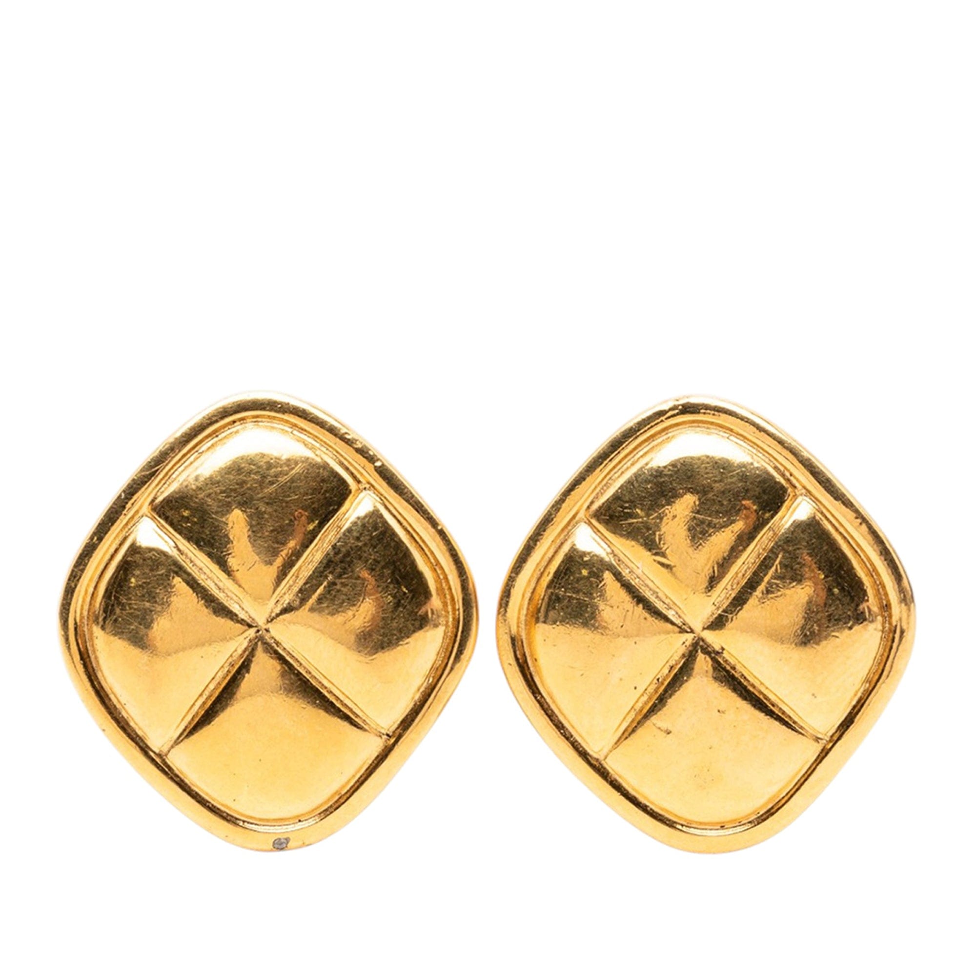 Chanel Quilted Gold Plated Rhombus Clip On Earrings