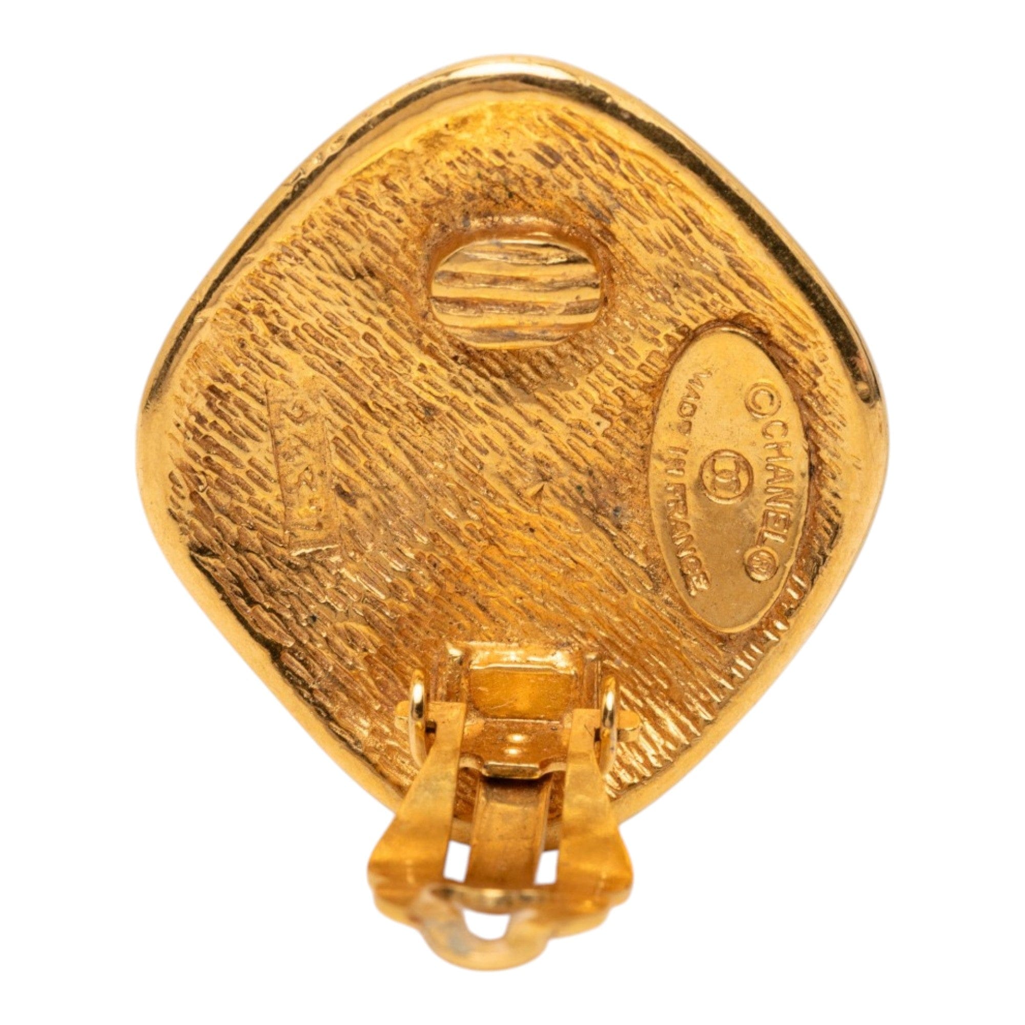 Chanel Quilted Gold Plated Rhombus Clip On Earrings