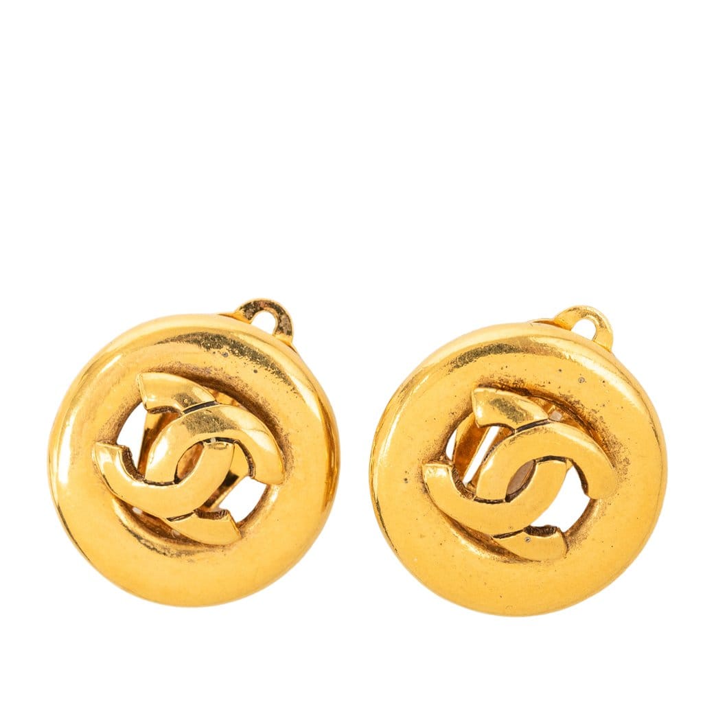 Chanel CC Gold Plated Round Clip On Earrings