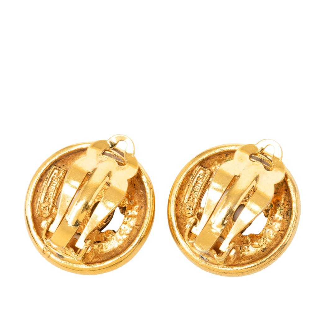Chanel CC Gold Plated Round Clip On Earrings