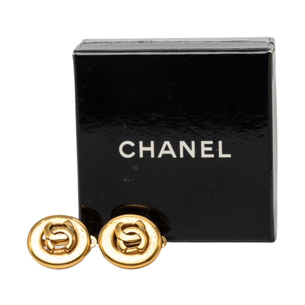 Chanel CC Gold Plated Round Clip On Earrings