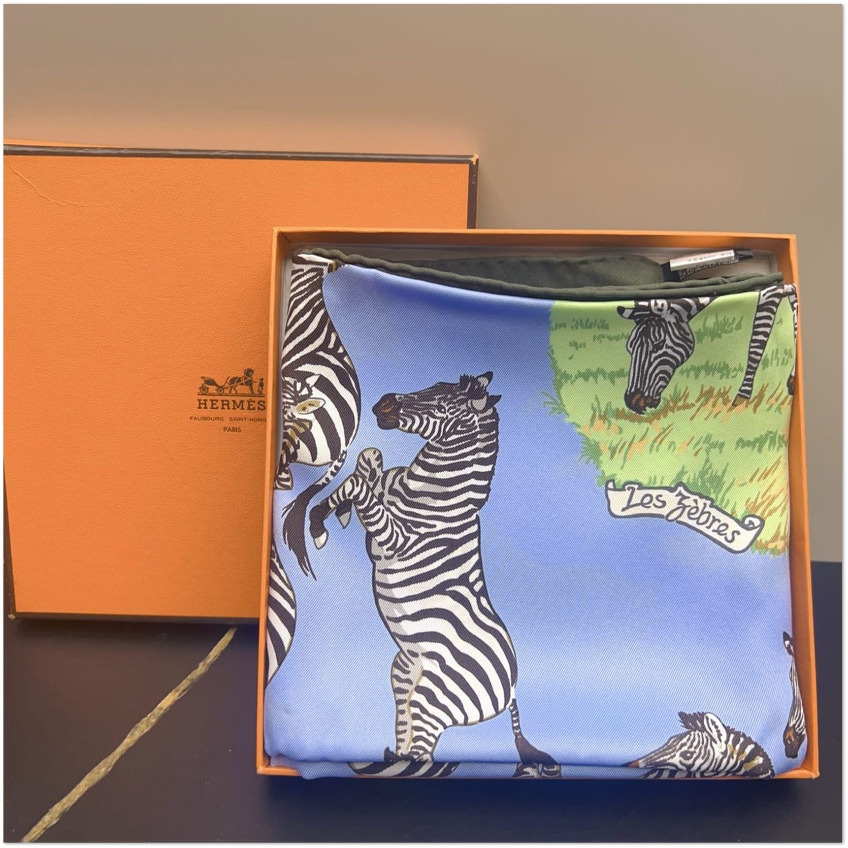 Hermès Light Blue Les Zèbres Silk Scarf 90 C18317963517