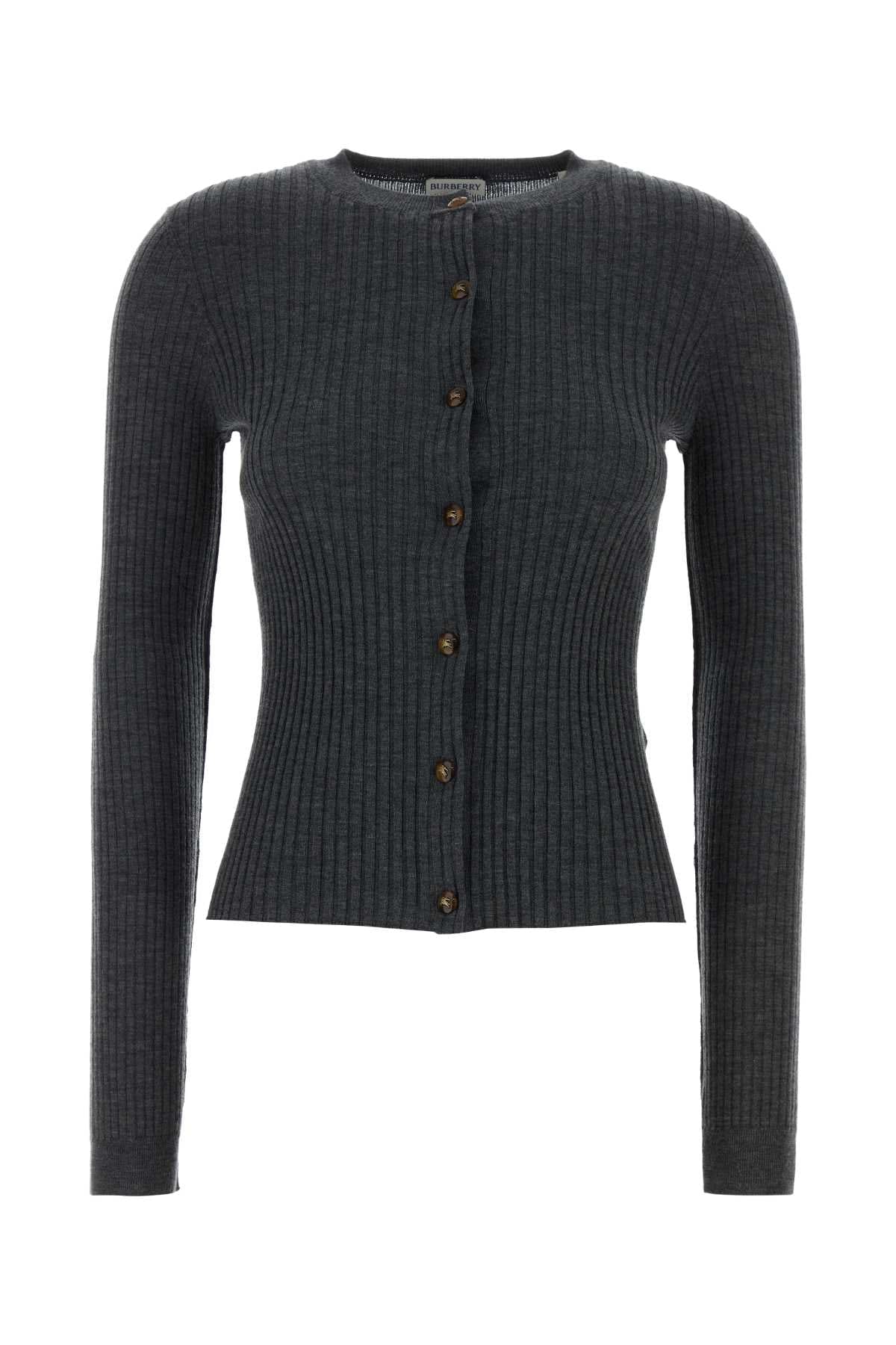 Burberry Ribbed Cashmere Cardigan — Gray