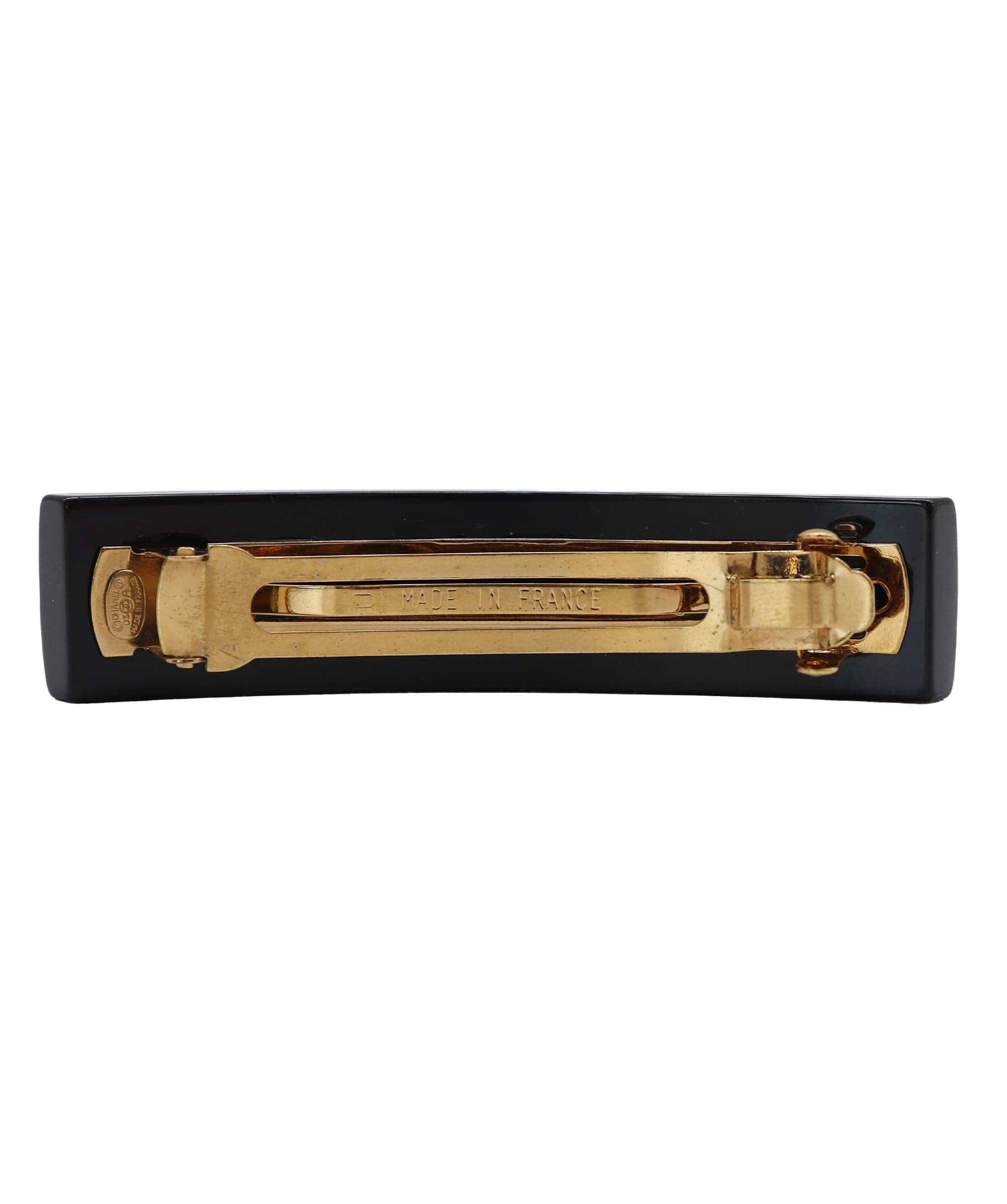 Chanel Vintage Black Resin Hair Barette Clover / Pine 03A SKC2058