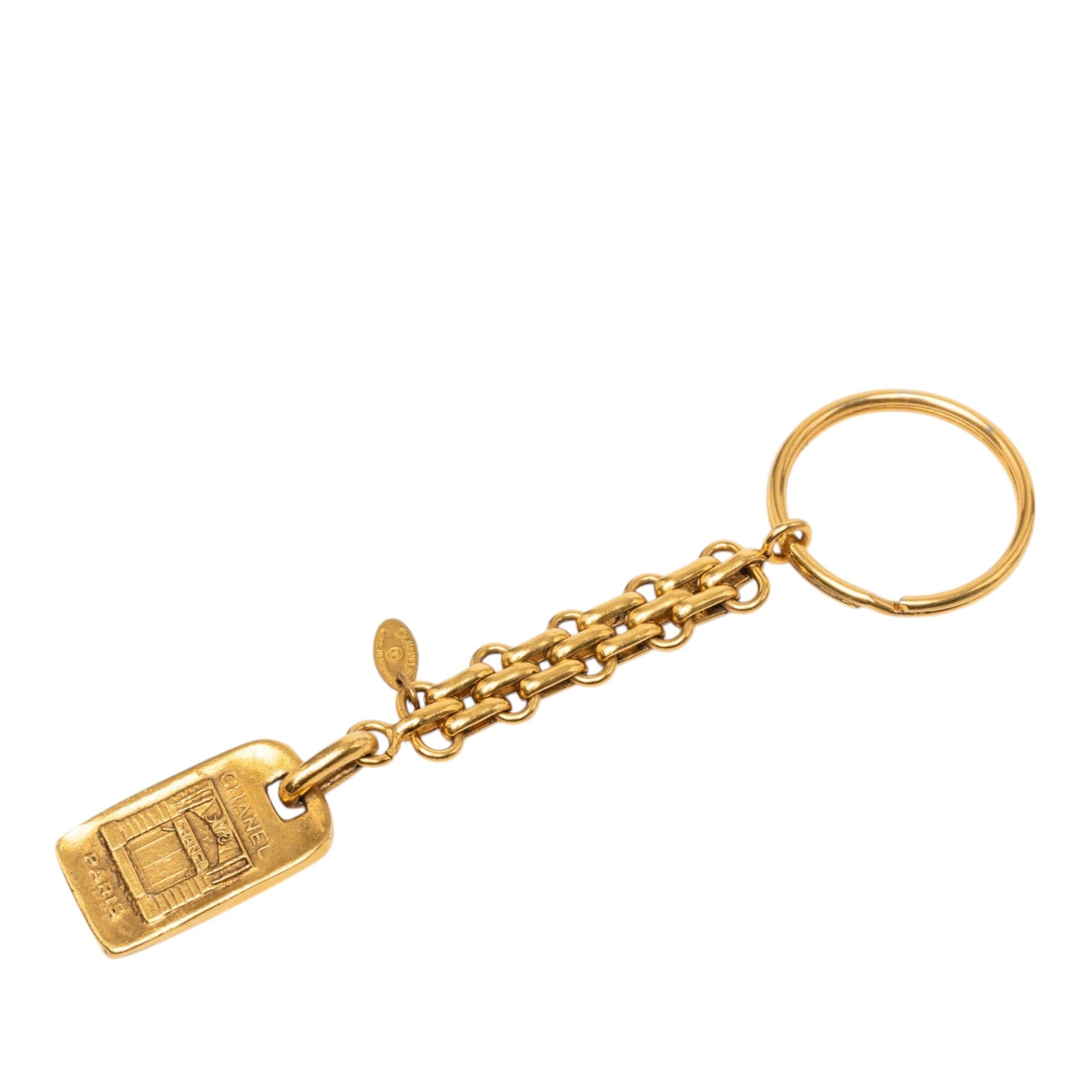 Chanel Gold Plated Logo Paris Key Ring Bag Charm