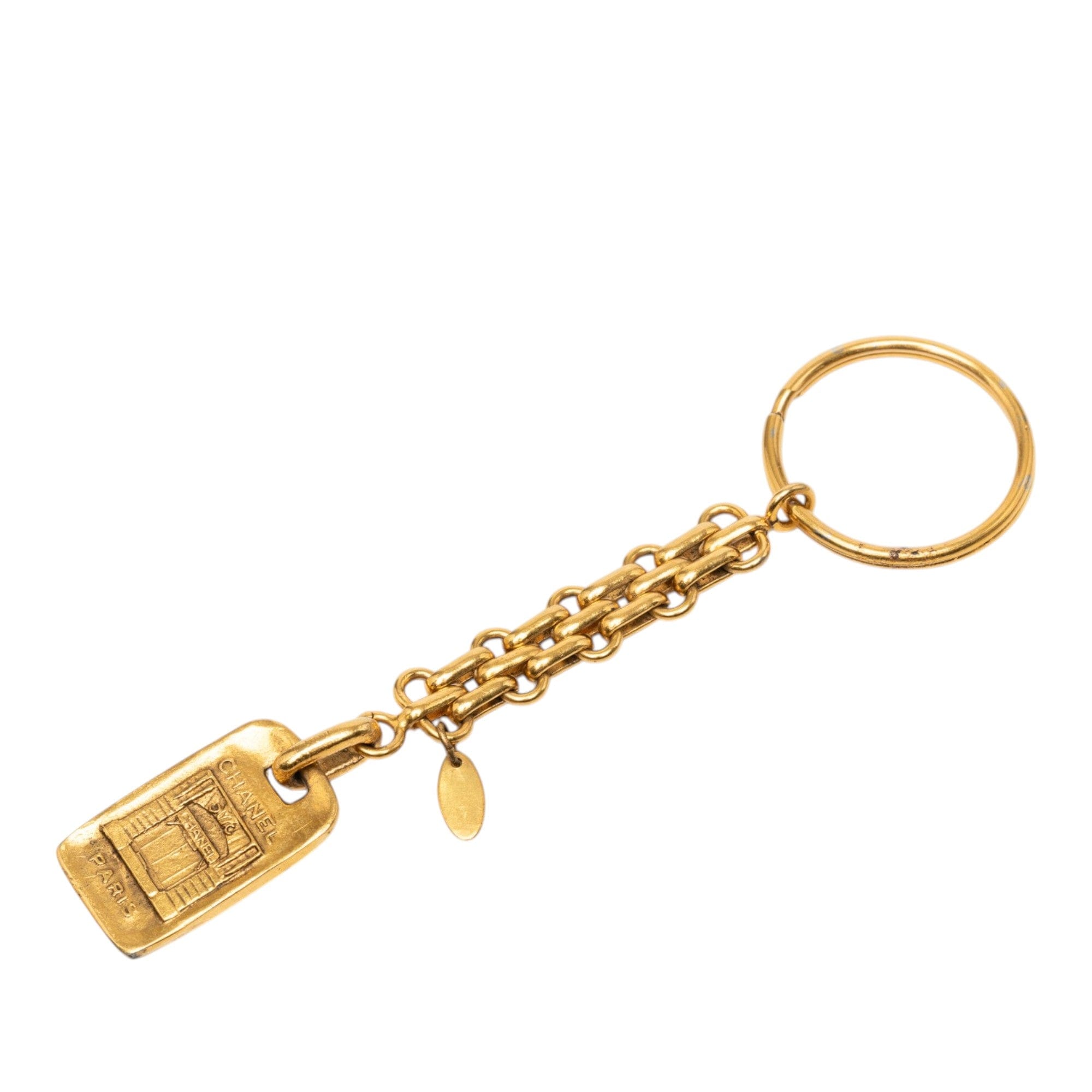 Chanel Gold Plated Logo Paris Key Ring Bag Charm