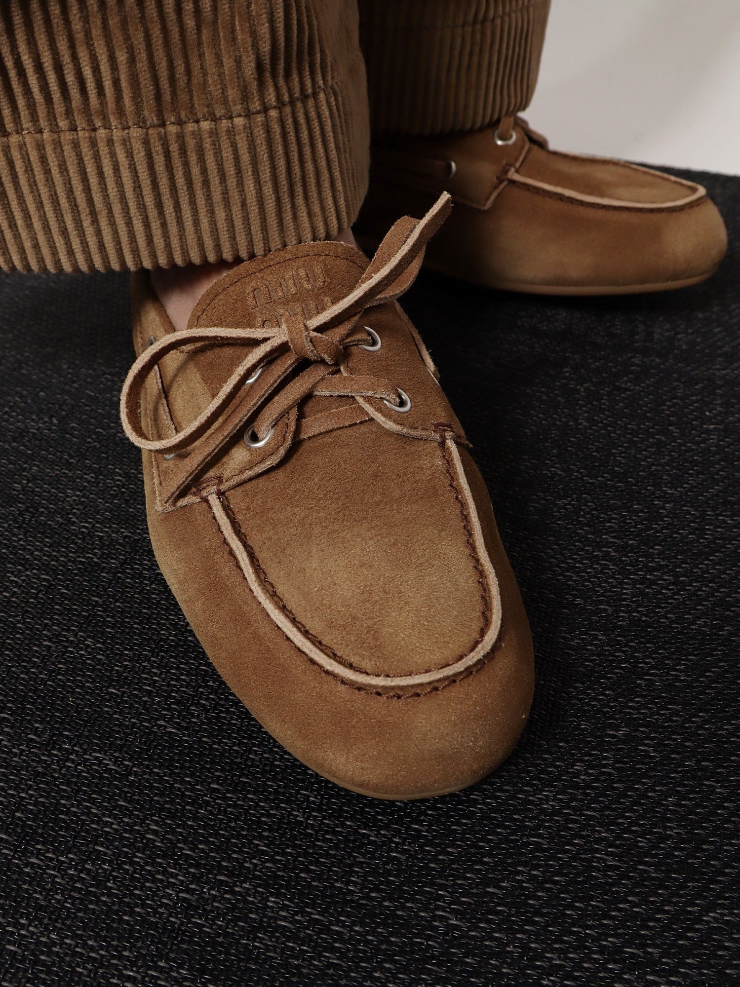 MIU MIU Suede loafers with embroidered logo