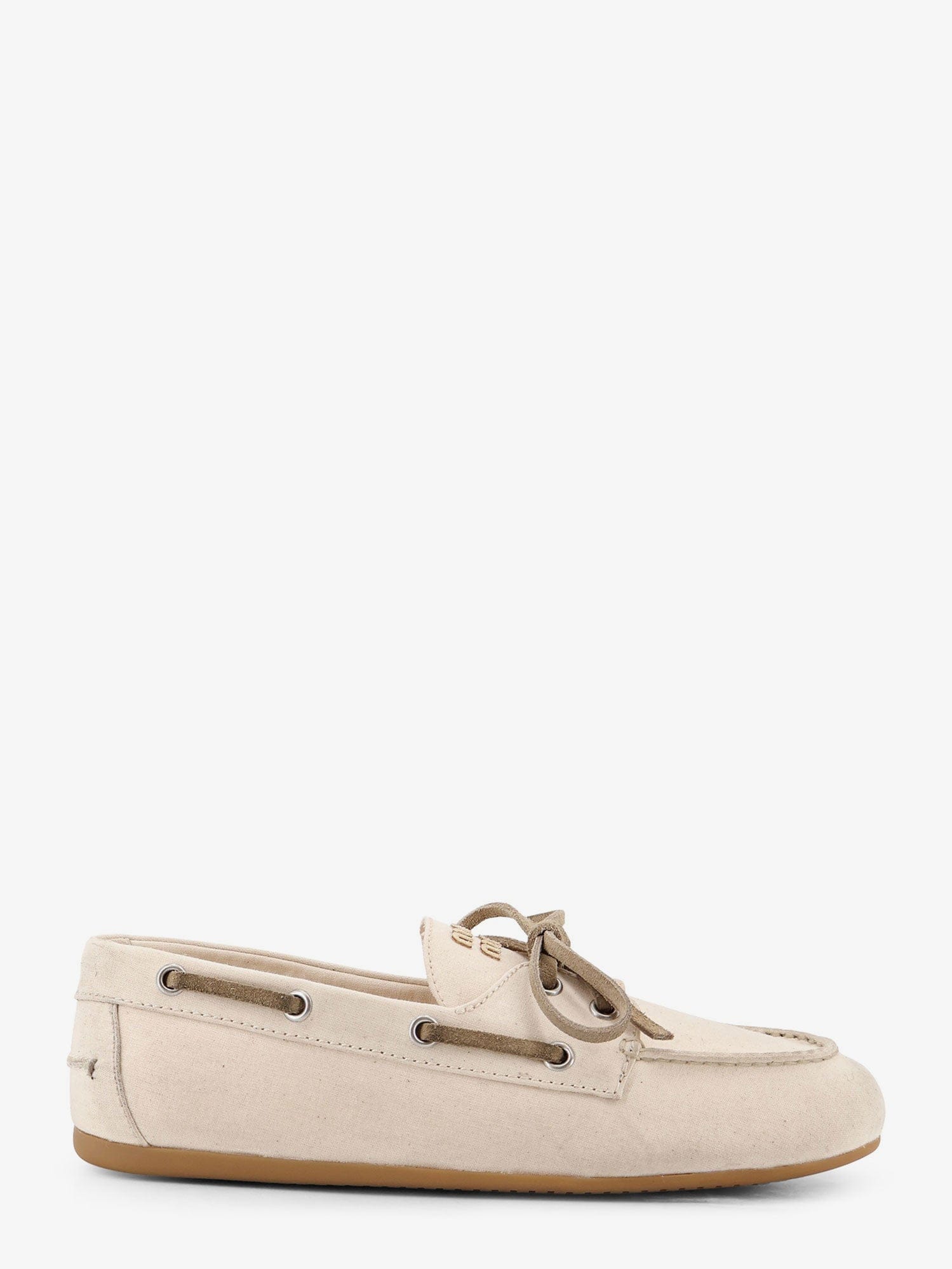 MIU MIU Fabric loafers with front lettering logo