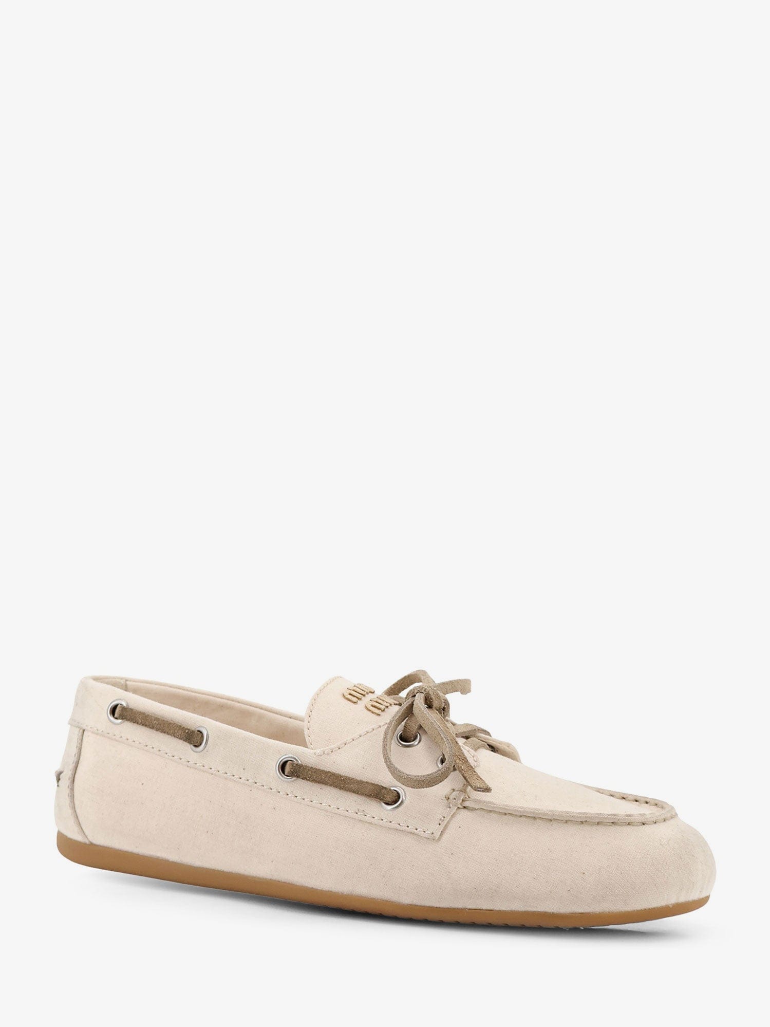 MIU MIU Fabric loafers with front lettering logo