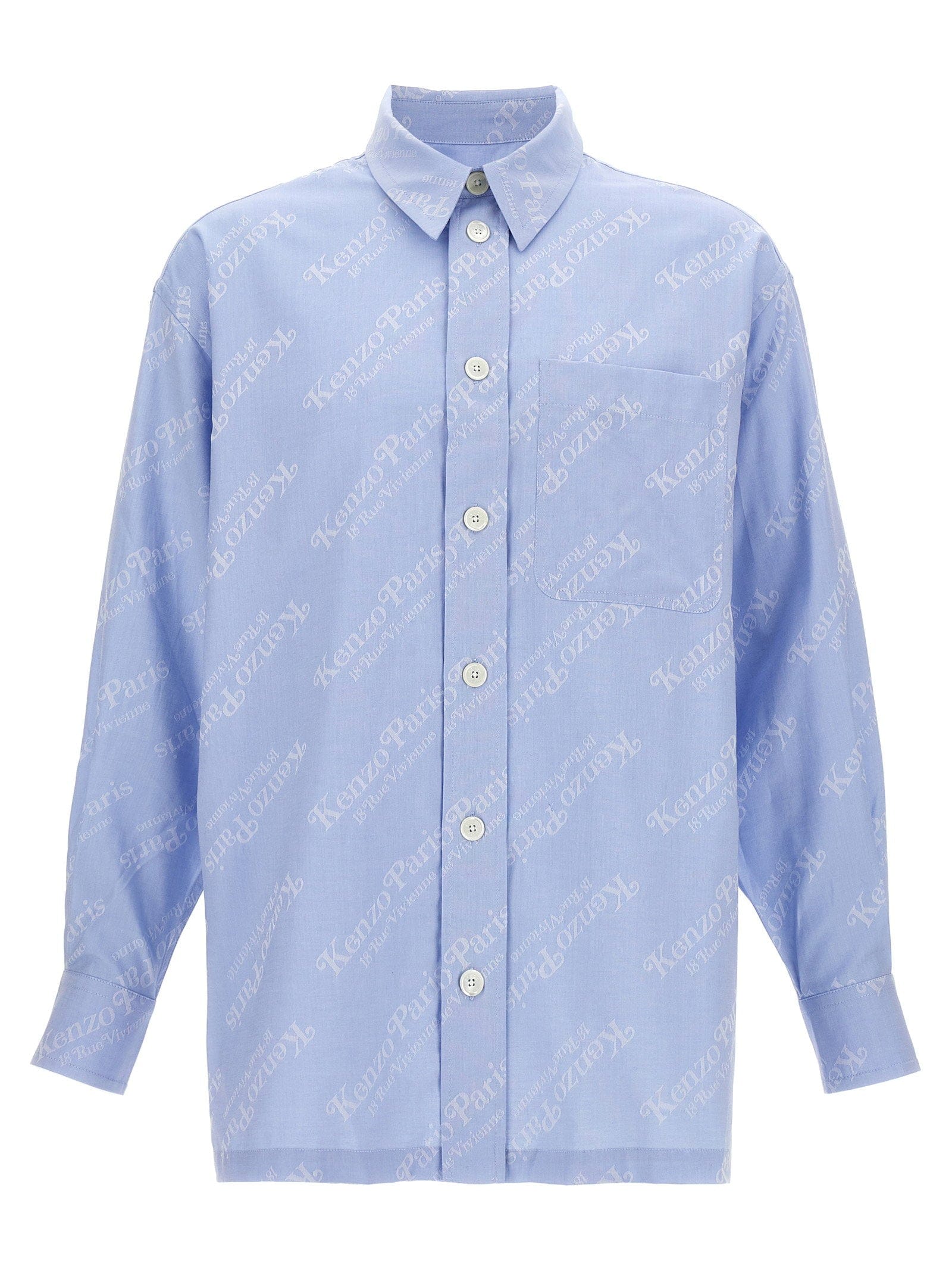 Kenzo Logo - Print Cotton Shirt — Blue