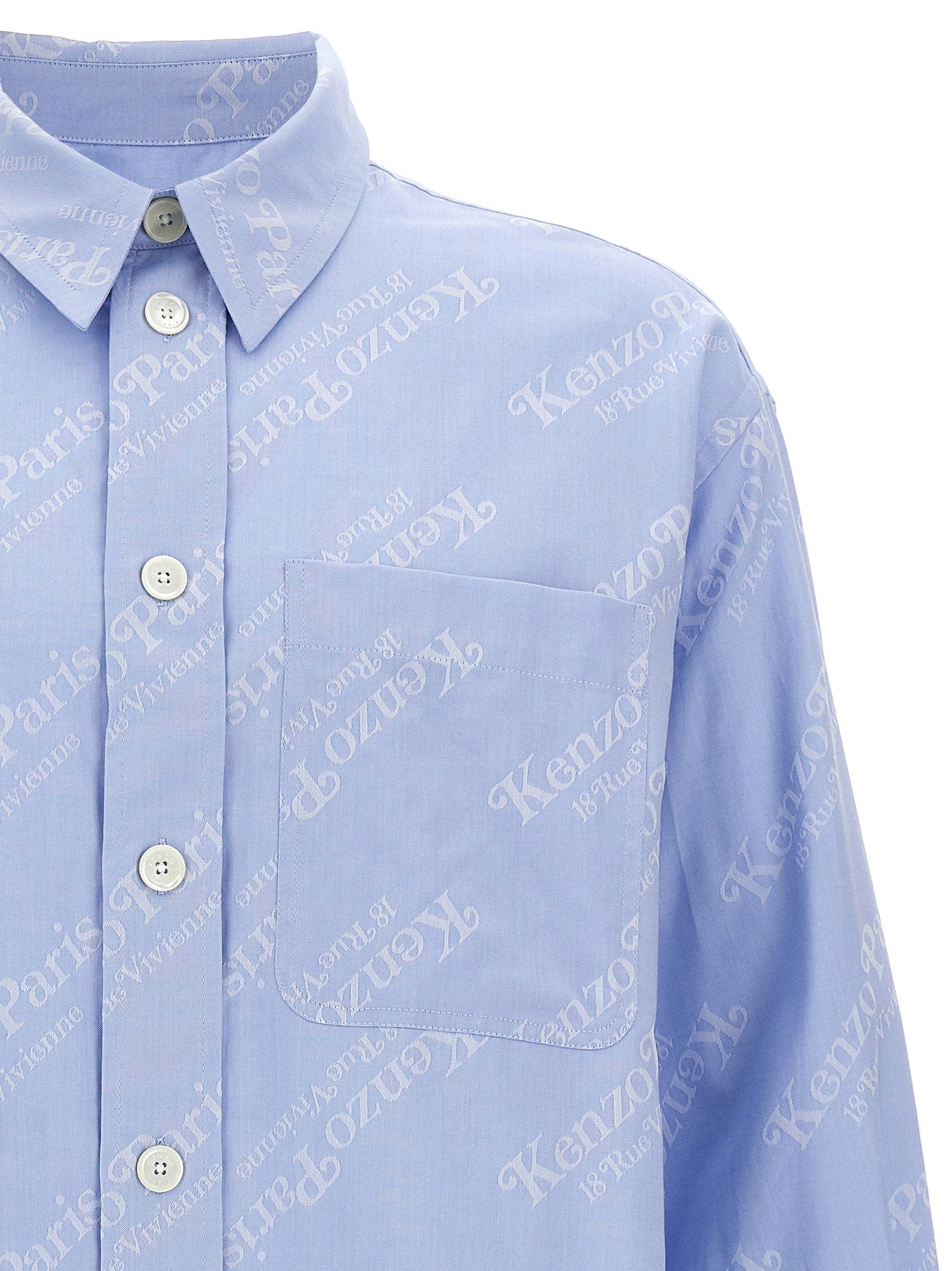 Kenzo Logo - Print Cotton Shirt — Blue