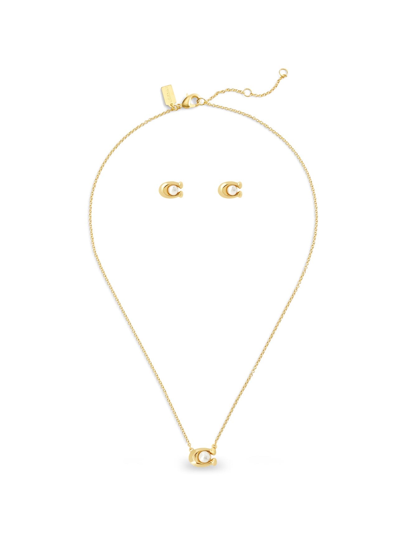 Coach C Pearl Necklace & Earrings Gift Set Gold