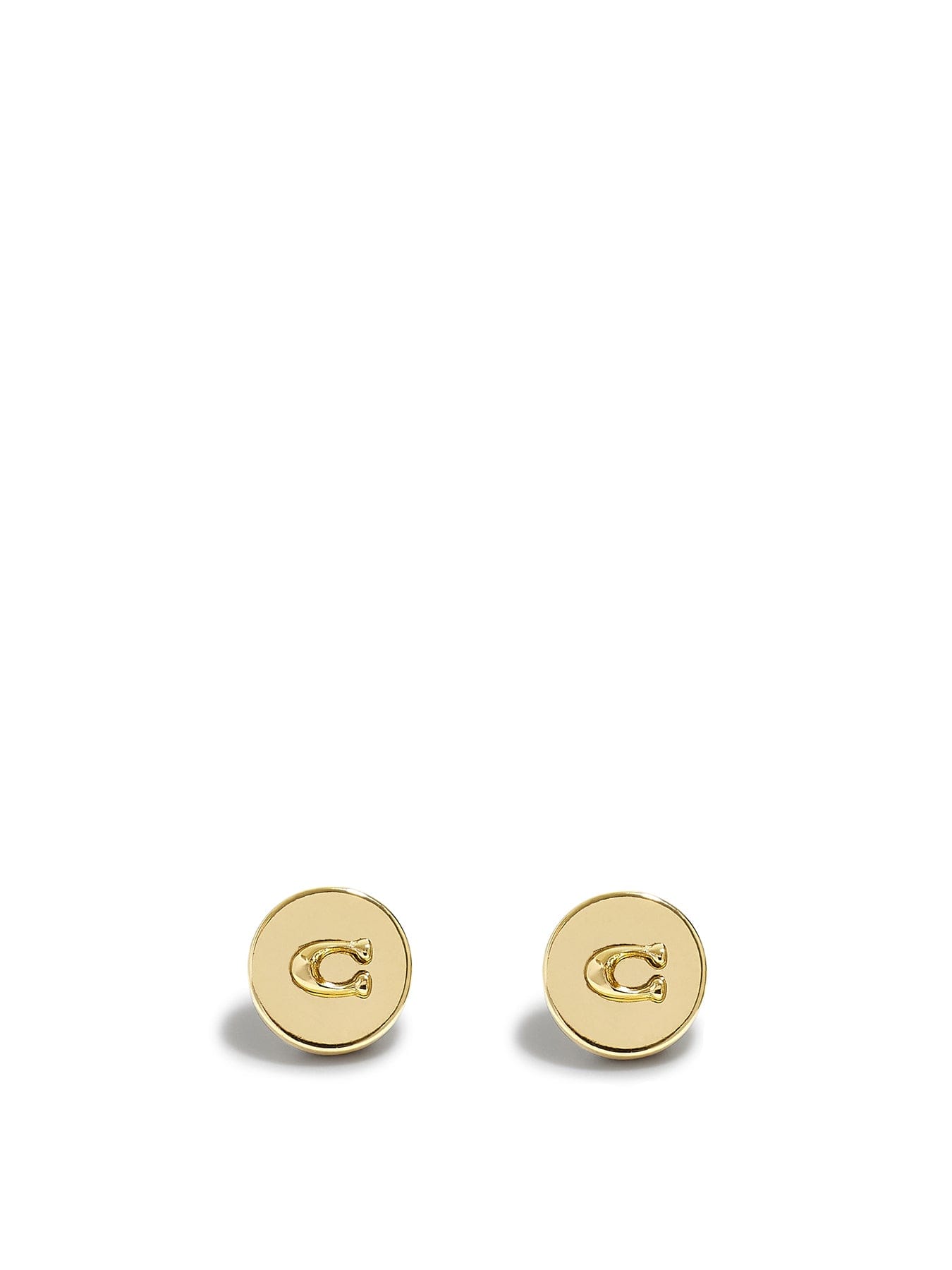 Coach Metal Logo Round Stud Earrings Gold