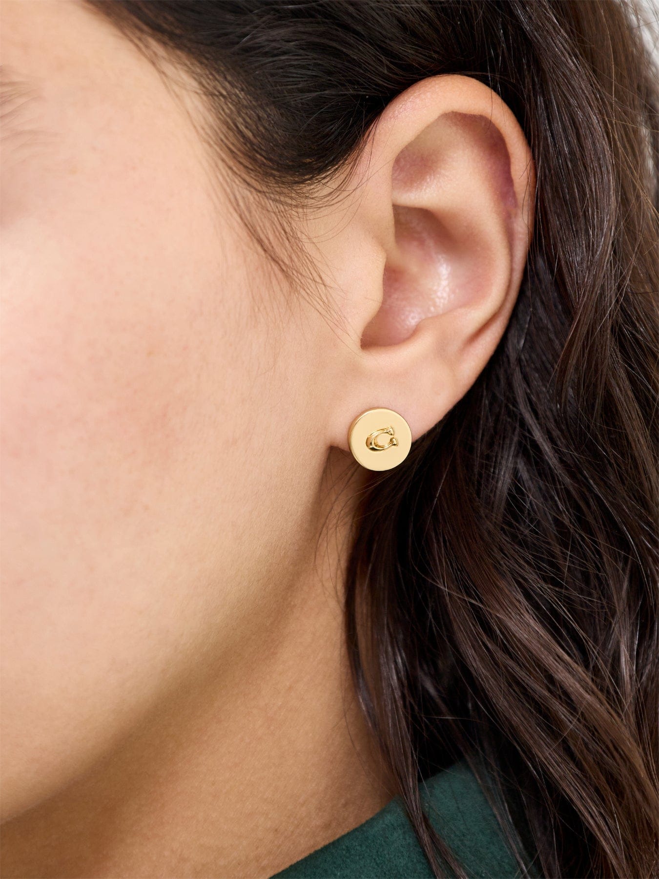 Coach Metal Logo Round Stud Earrings Gold