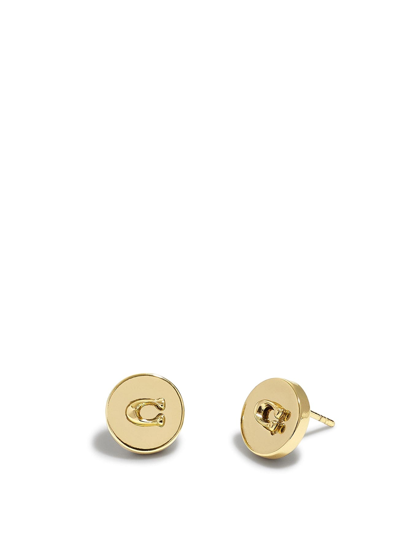 Coach Metal Logo Round Stud Earrings Gold