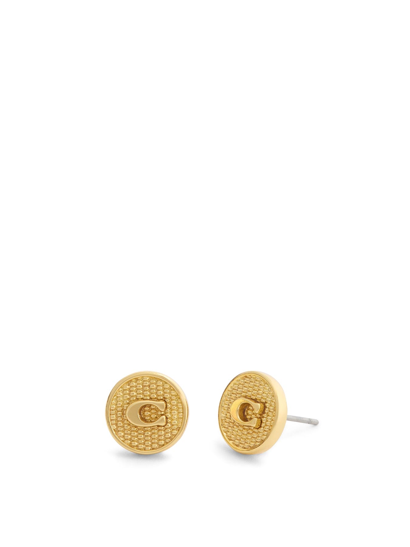 Coach Textured C Coin Stud Earrings Gold