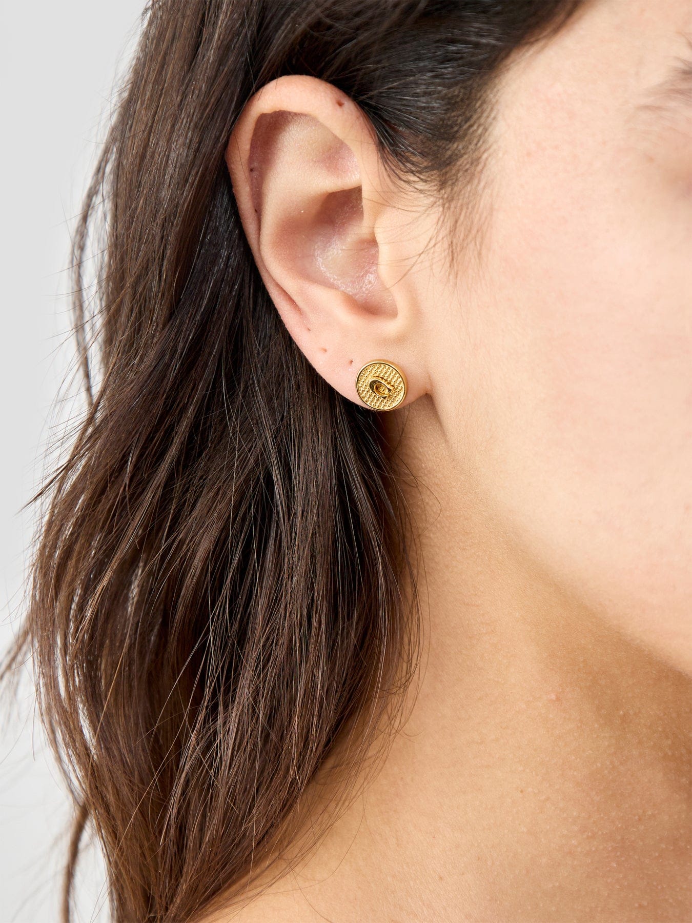 Coach Textured C Coin Stud Earrings Gold