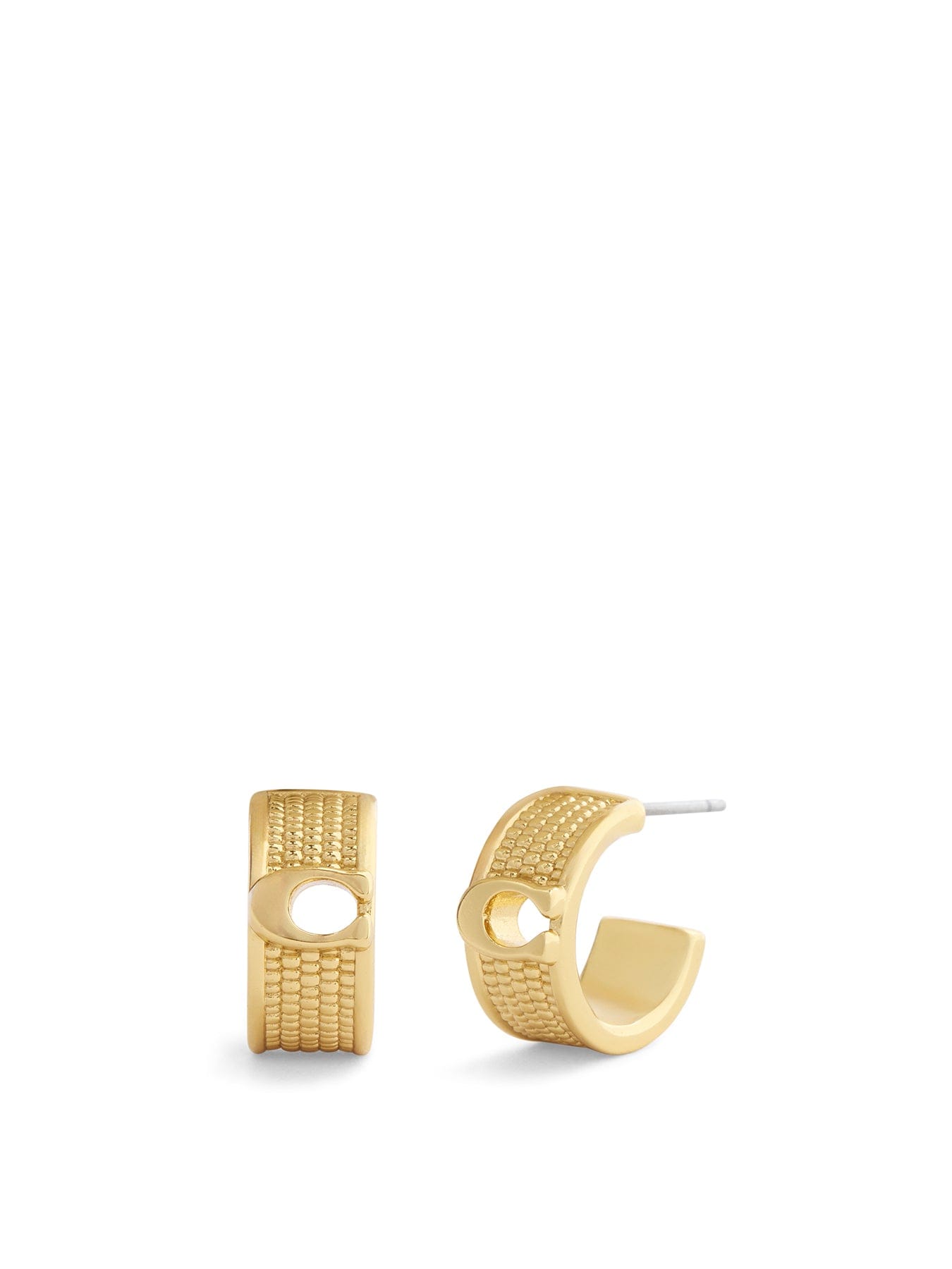 Coach Textured C Huggie Earrings Gold