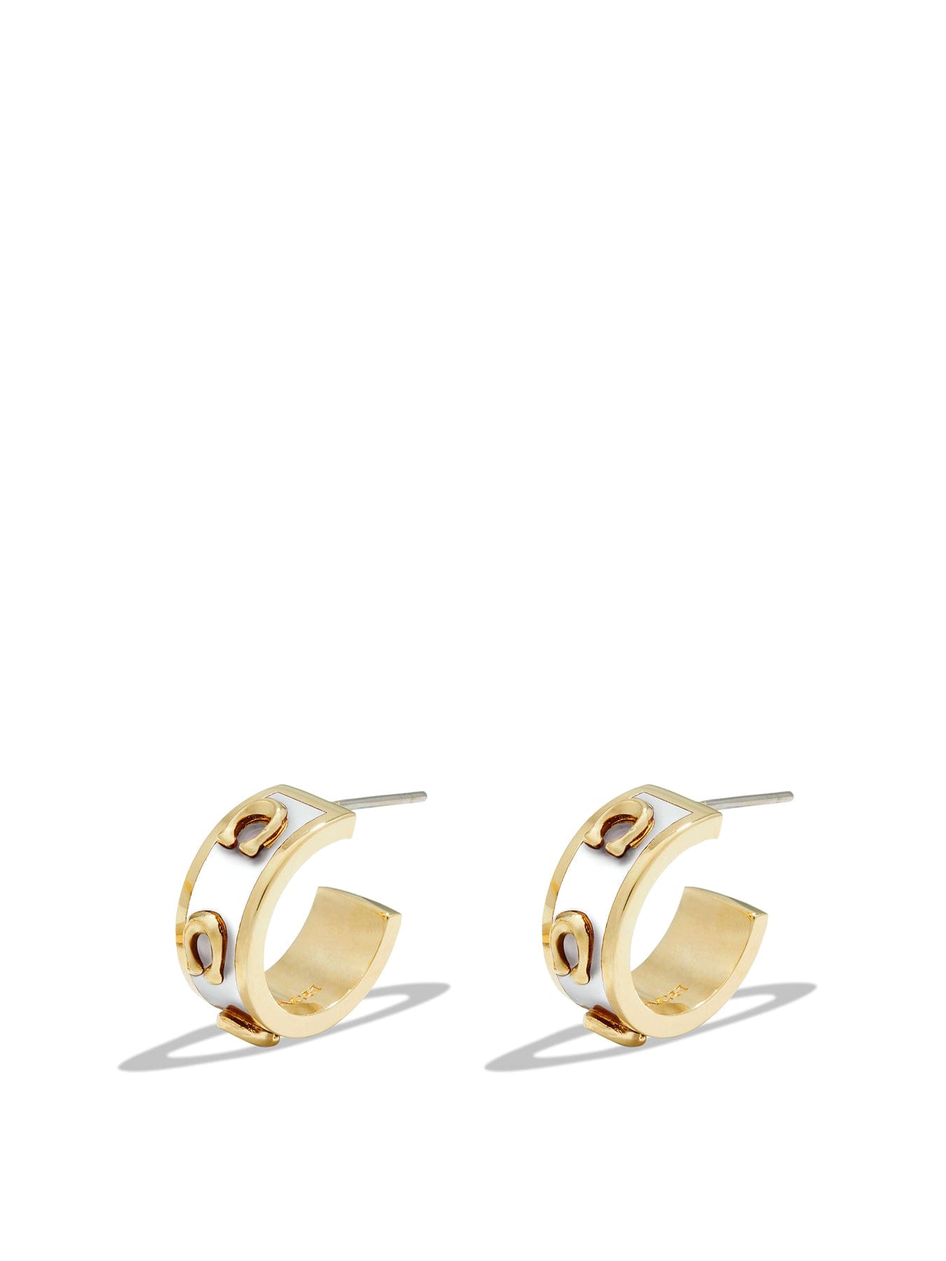 Coach Enamel Pegged C Hoop Earrings Gold