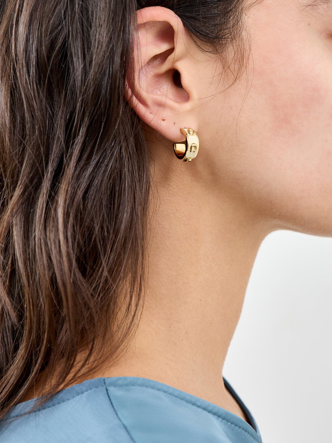 Coach Enamel Pegged C Hoop Earrings Gold
