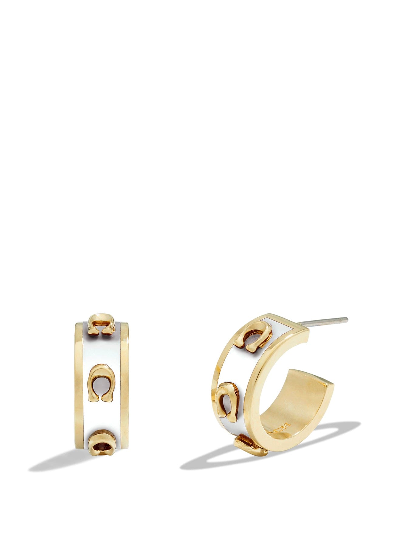 Coach Enamel Pegged C Hoop Earrings Gold