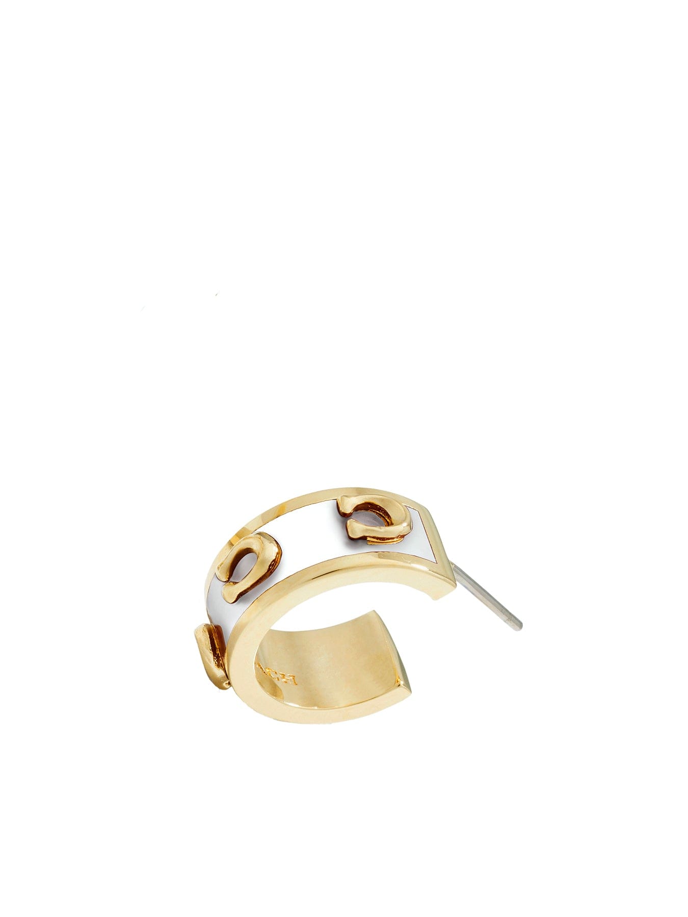 Coach Enamel Pegged C Hoop Earrings Gold