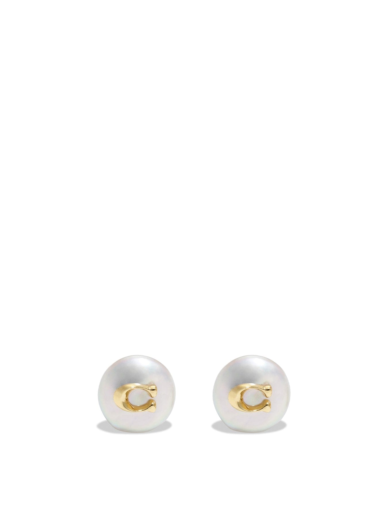 Coach Logo Pearl Stud Earrings Gold