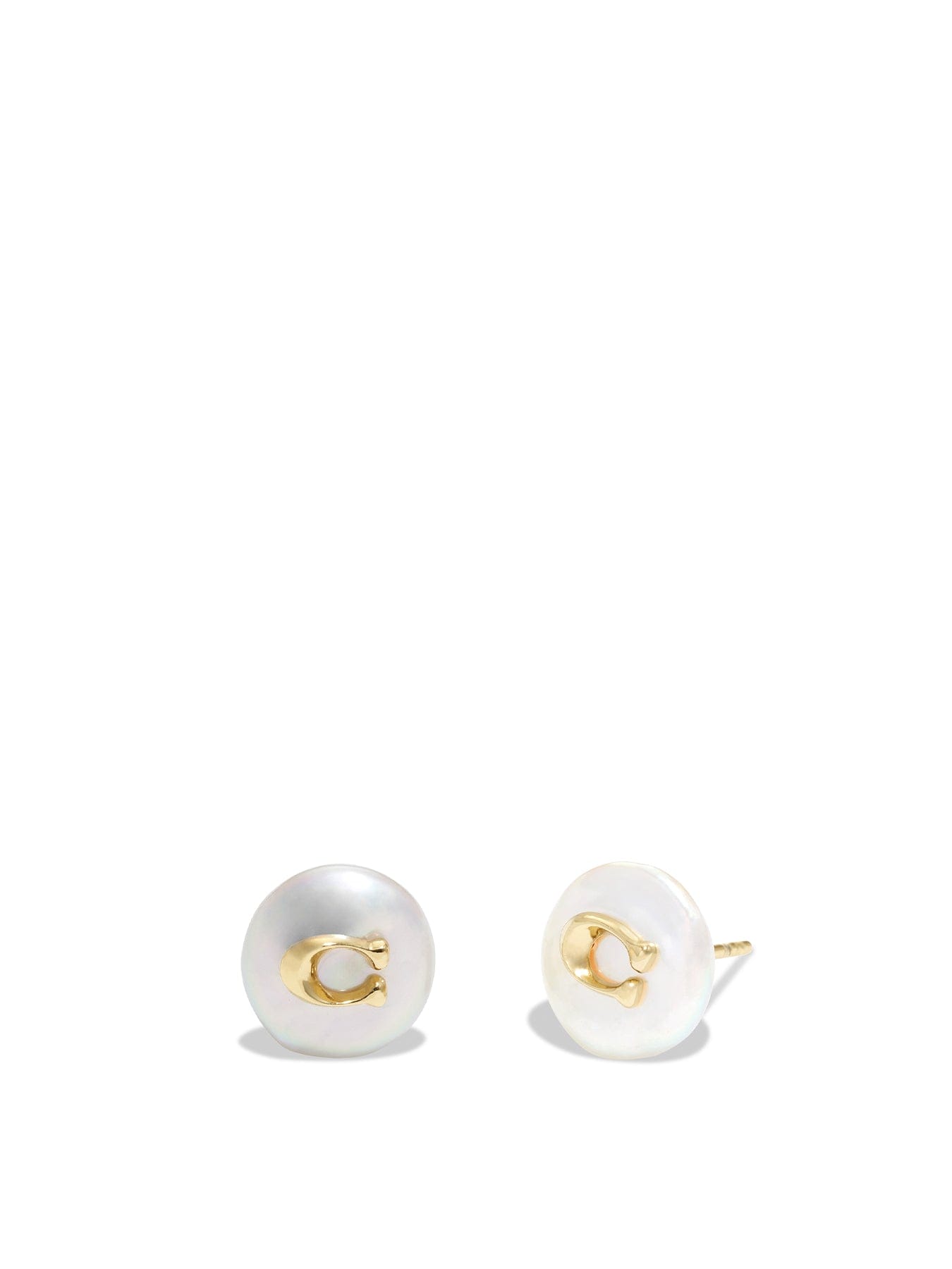 Coach Logo Pearl Stud Earrings Gold