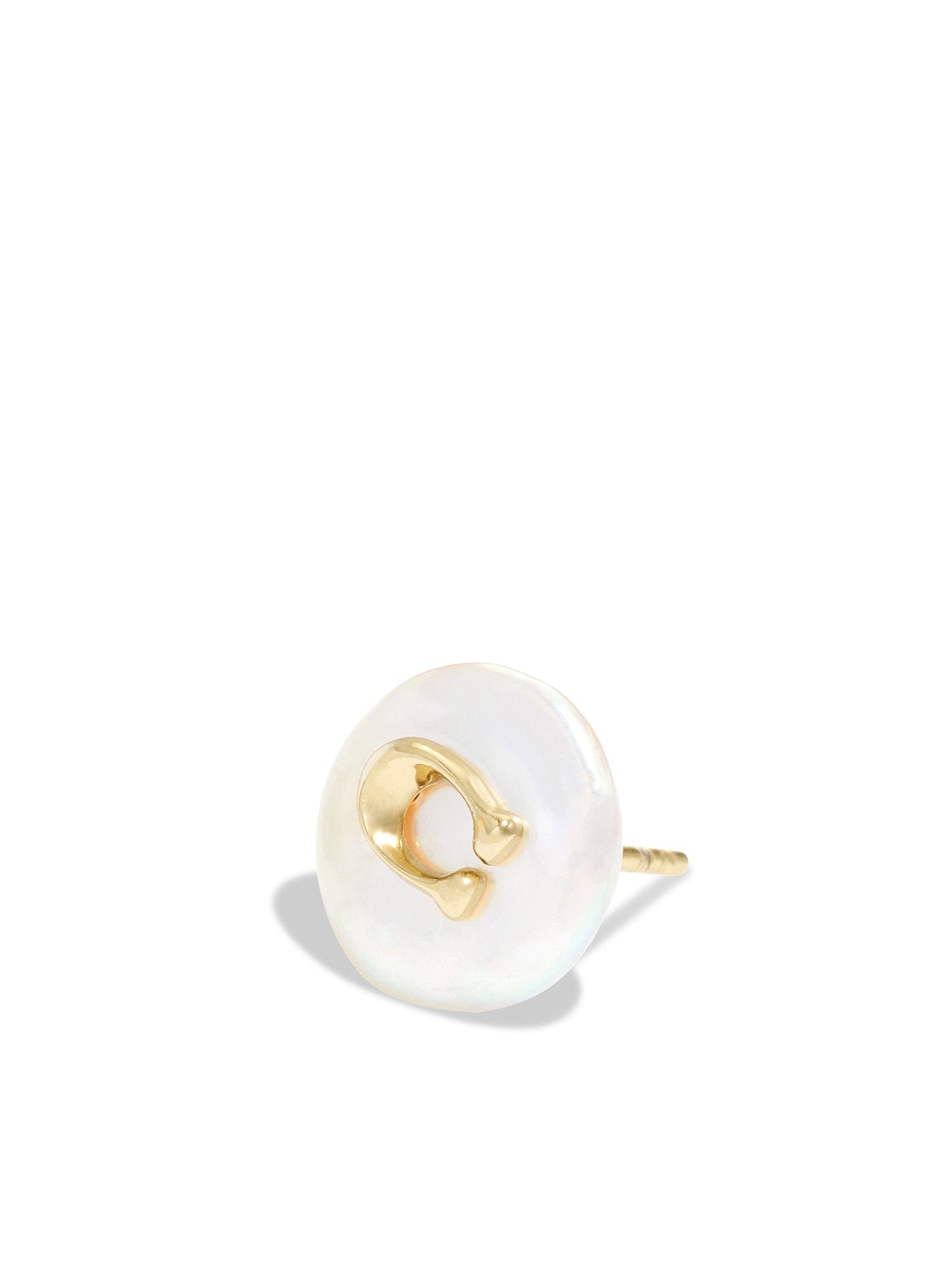 Coach Logo Pearl Stud Earrings Gold