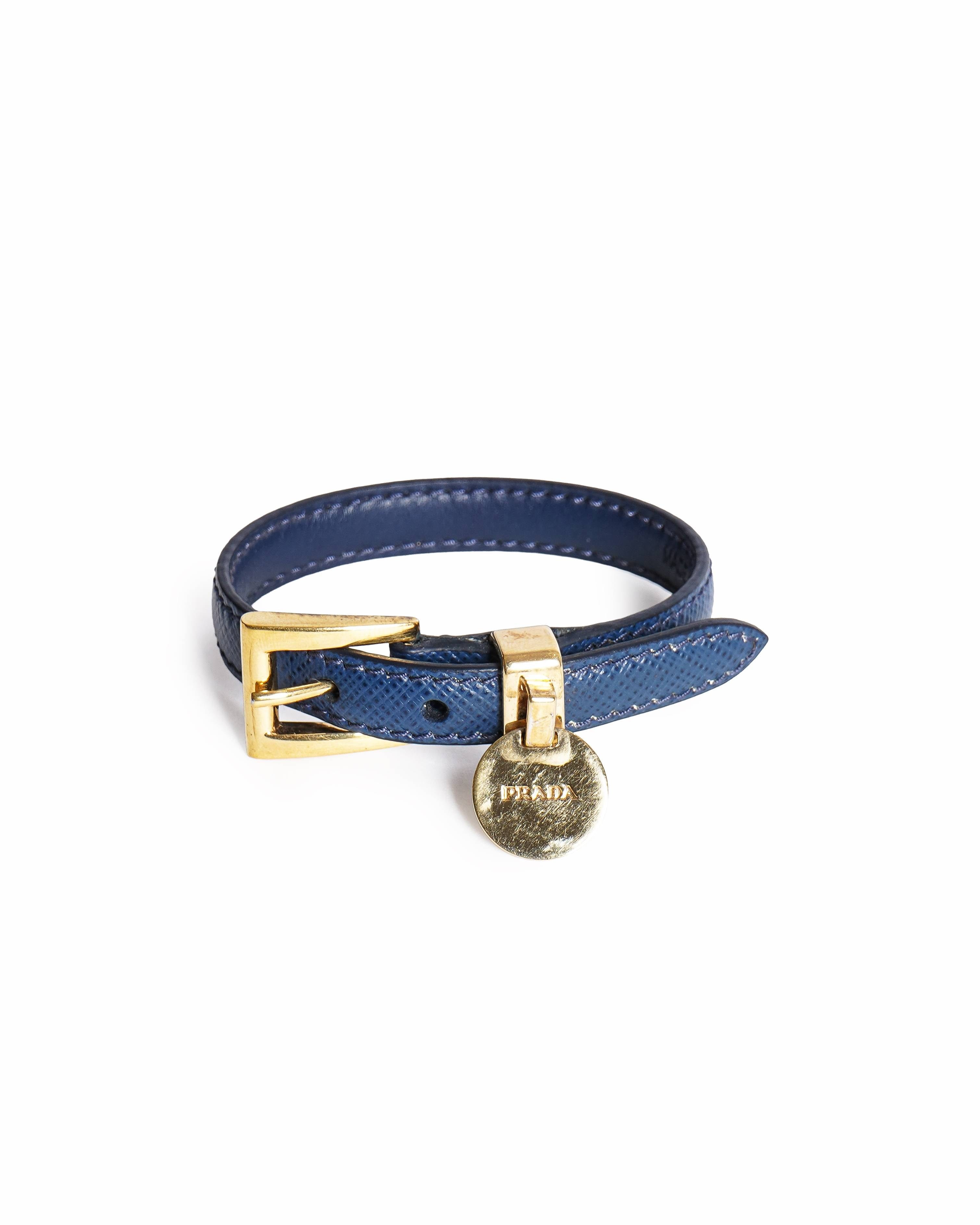 Prada Vintage Saffiano Leather Buckle Cuff Bracelet