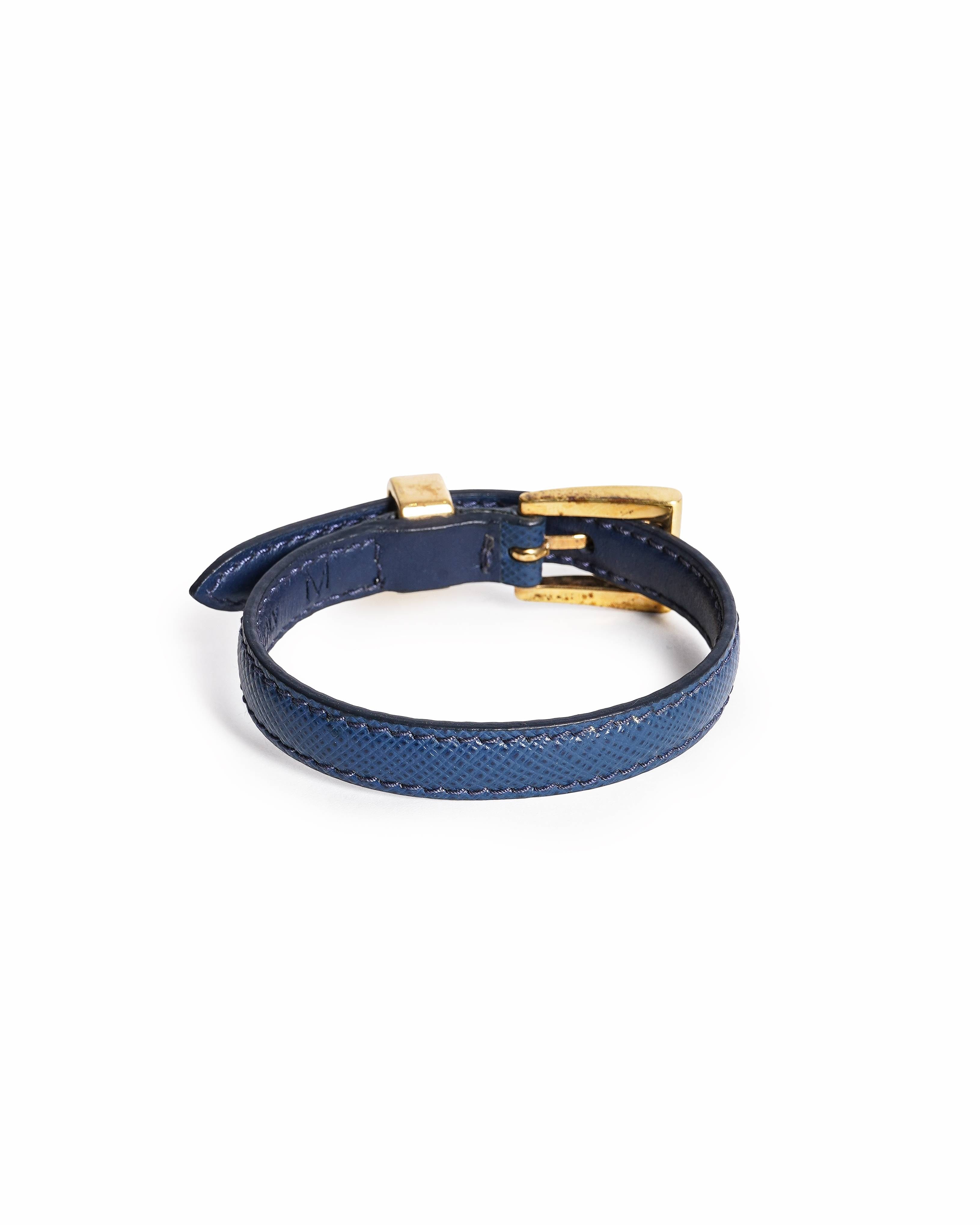 Prada Vintage Saffiano Leather Buckle Cuff Bracelet