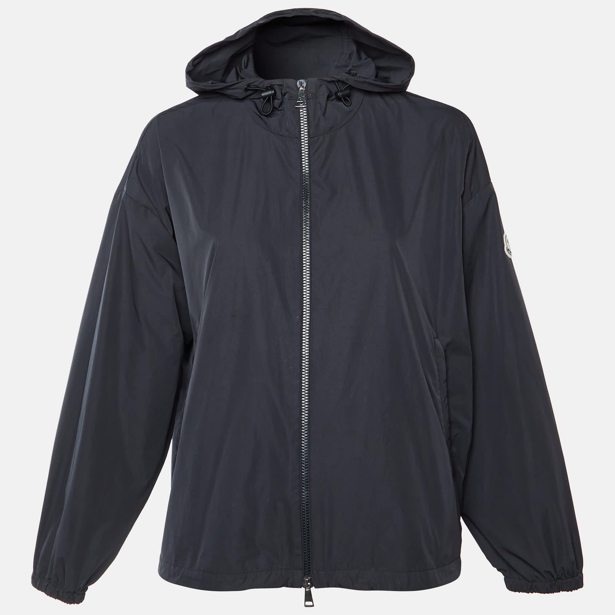 Moncler Black Nylon Tyx Zip Up Hooded Jacket