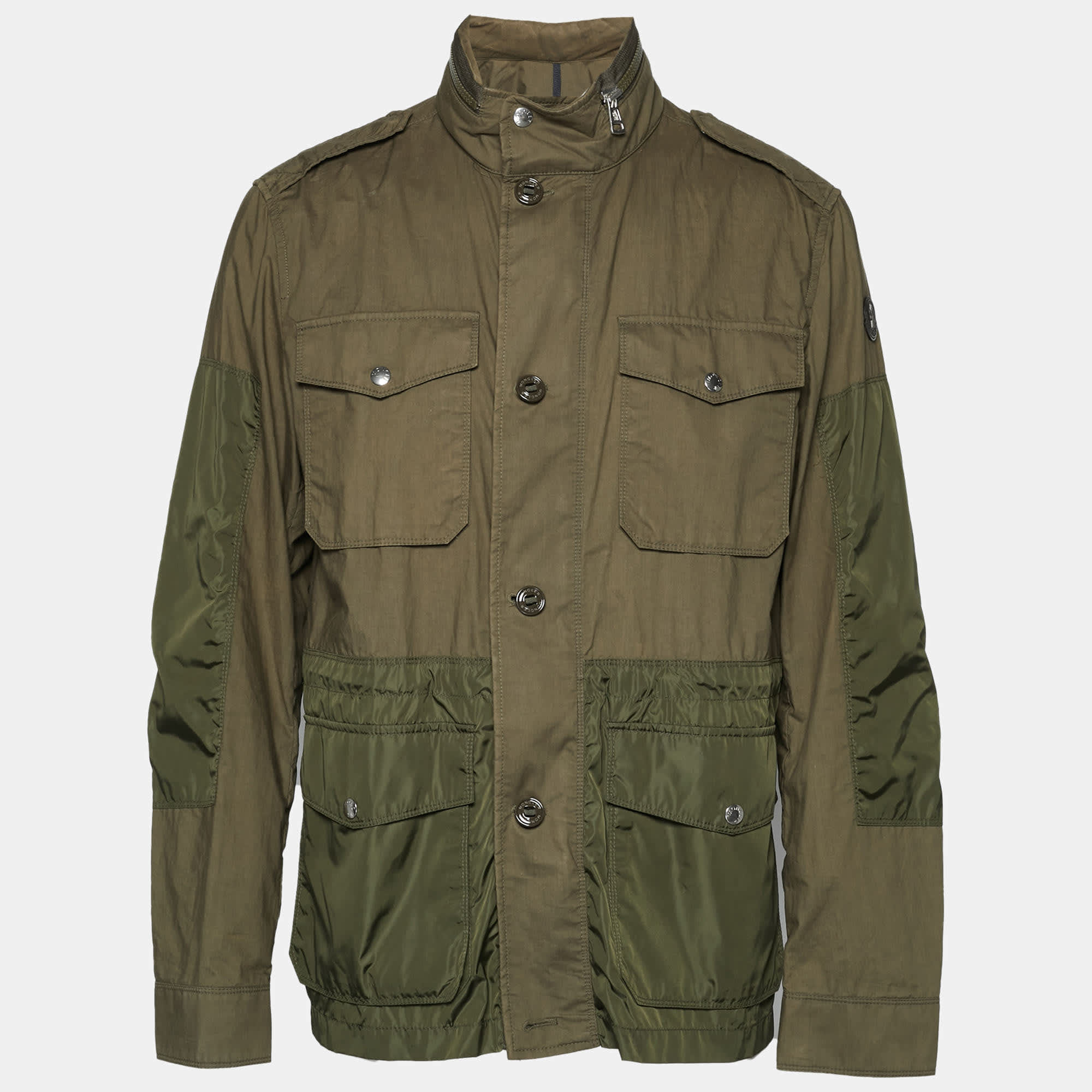 Moncler Green Cotton & Synthetic Concealed Hood Jacket