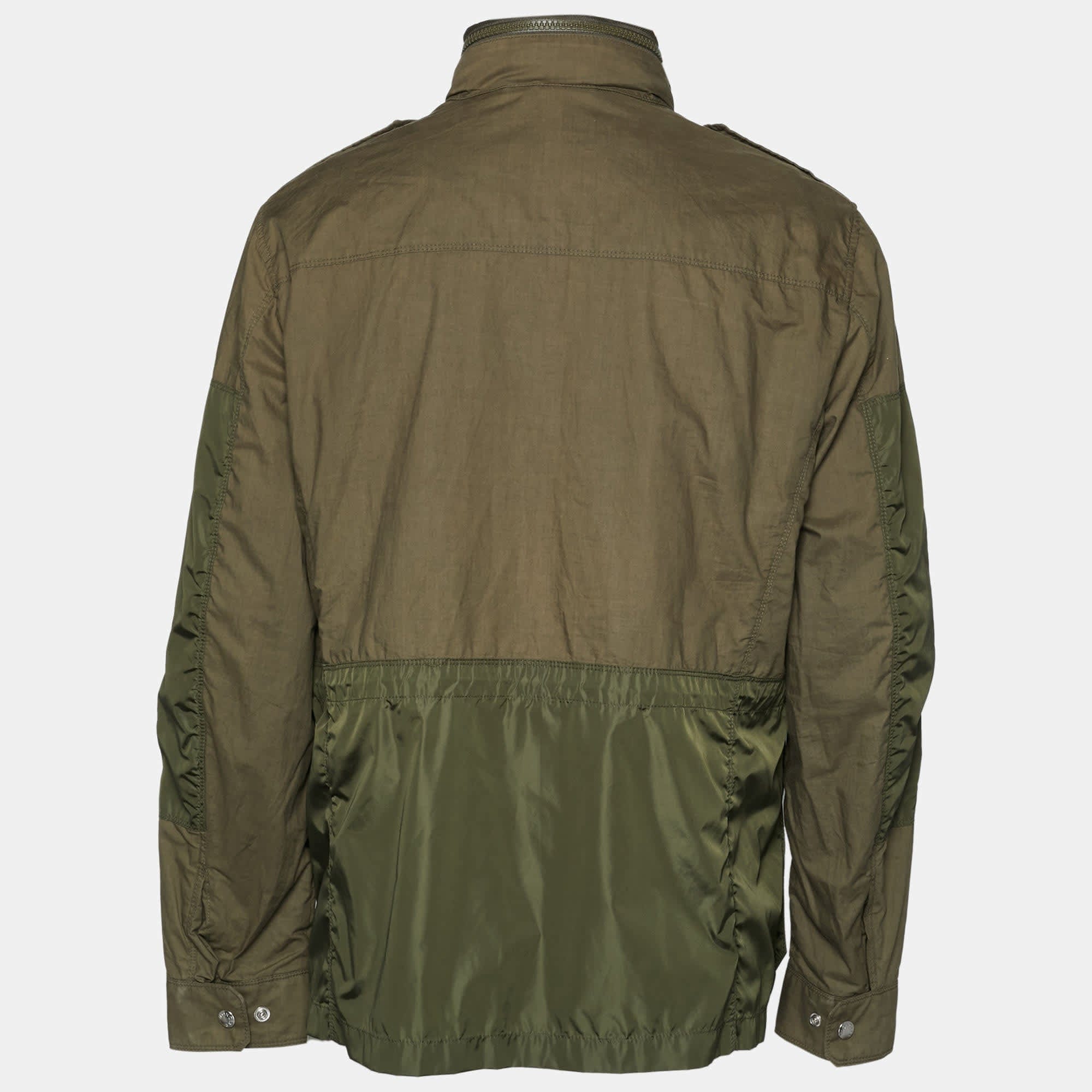 Moncler Green Cotton & Synthetic Concealed Hood Jacket