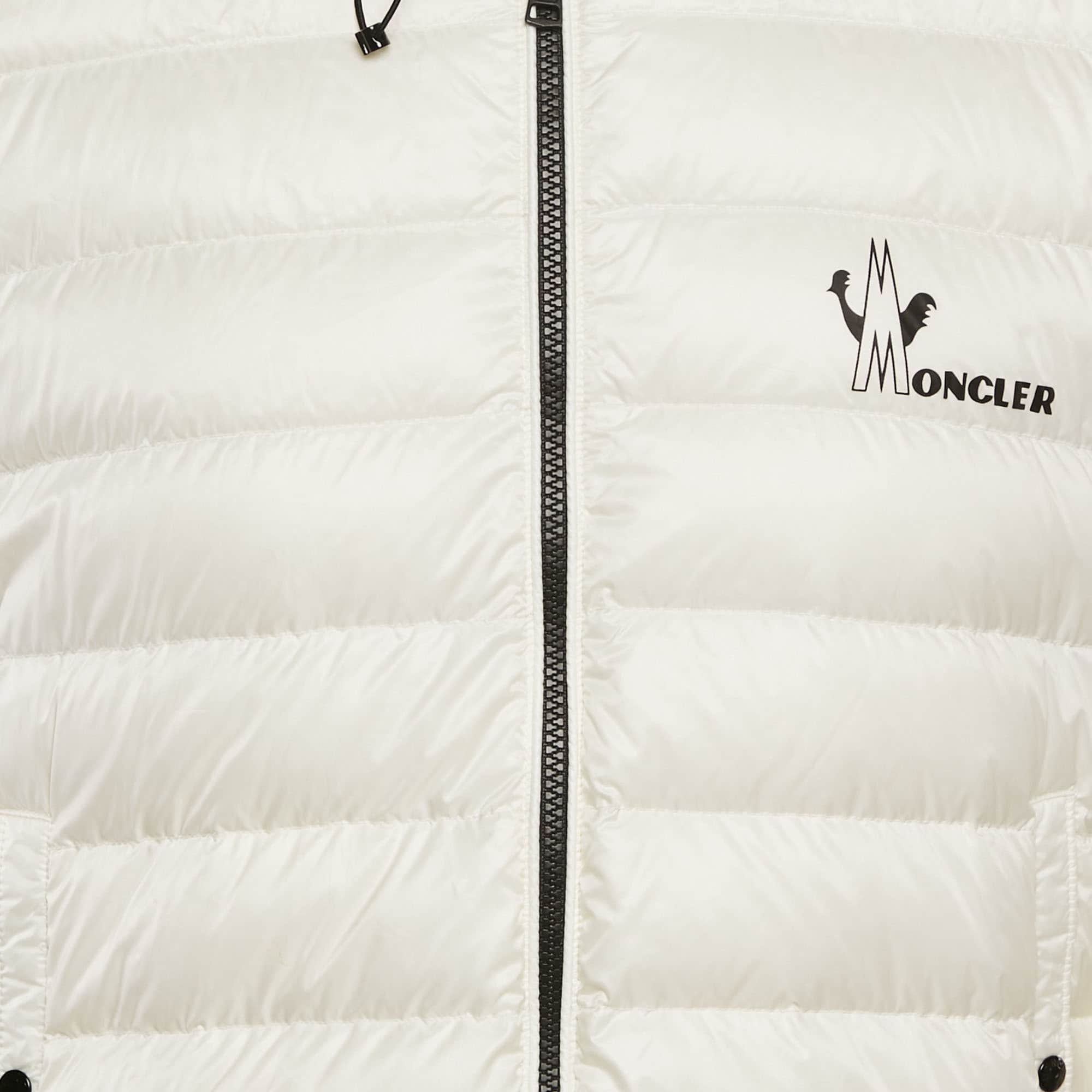 Moncler White Logo Print Cotton Knit And Quilted Nylon Down Jacket