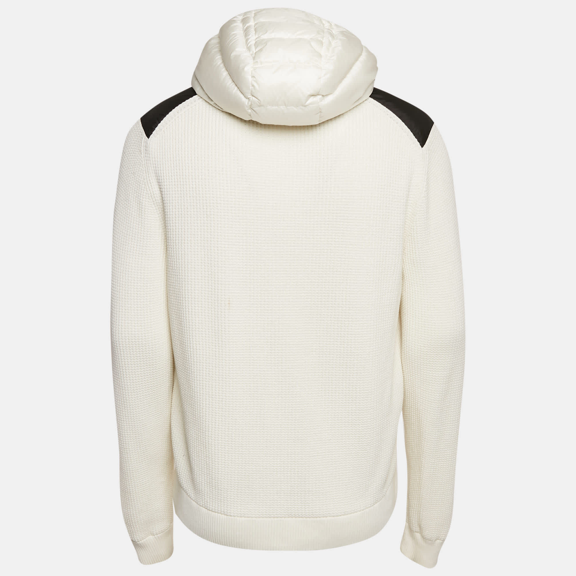 Moncler White Logo Print Cotton Knit And Quilted Nylon Down Jacket