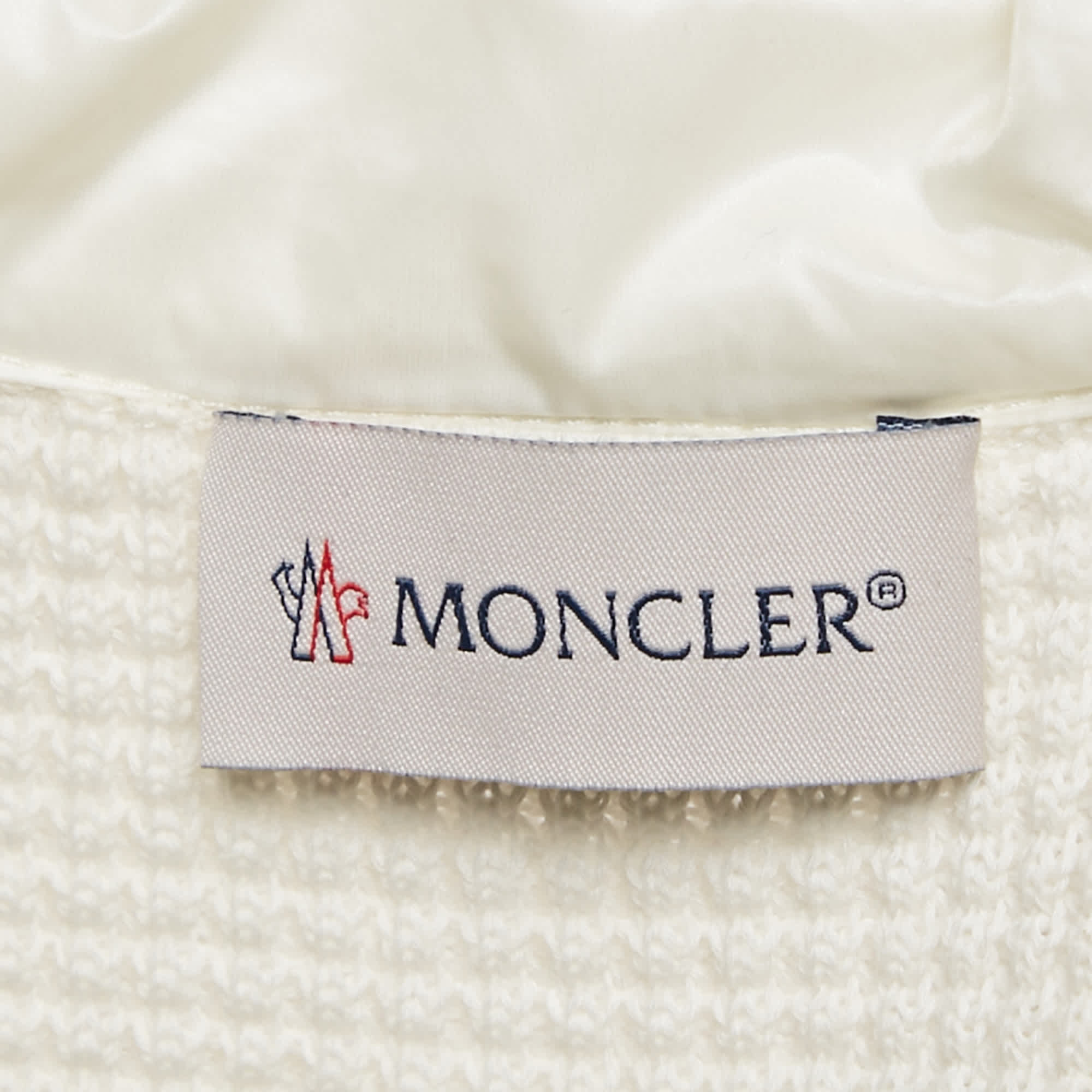 Moncler White Logo Print Cotton Knit And Quilted Nylon Down Jacket
