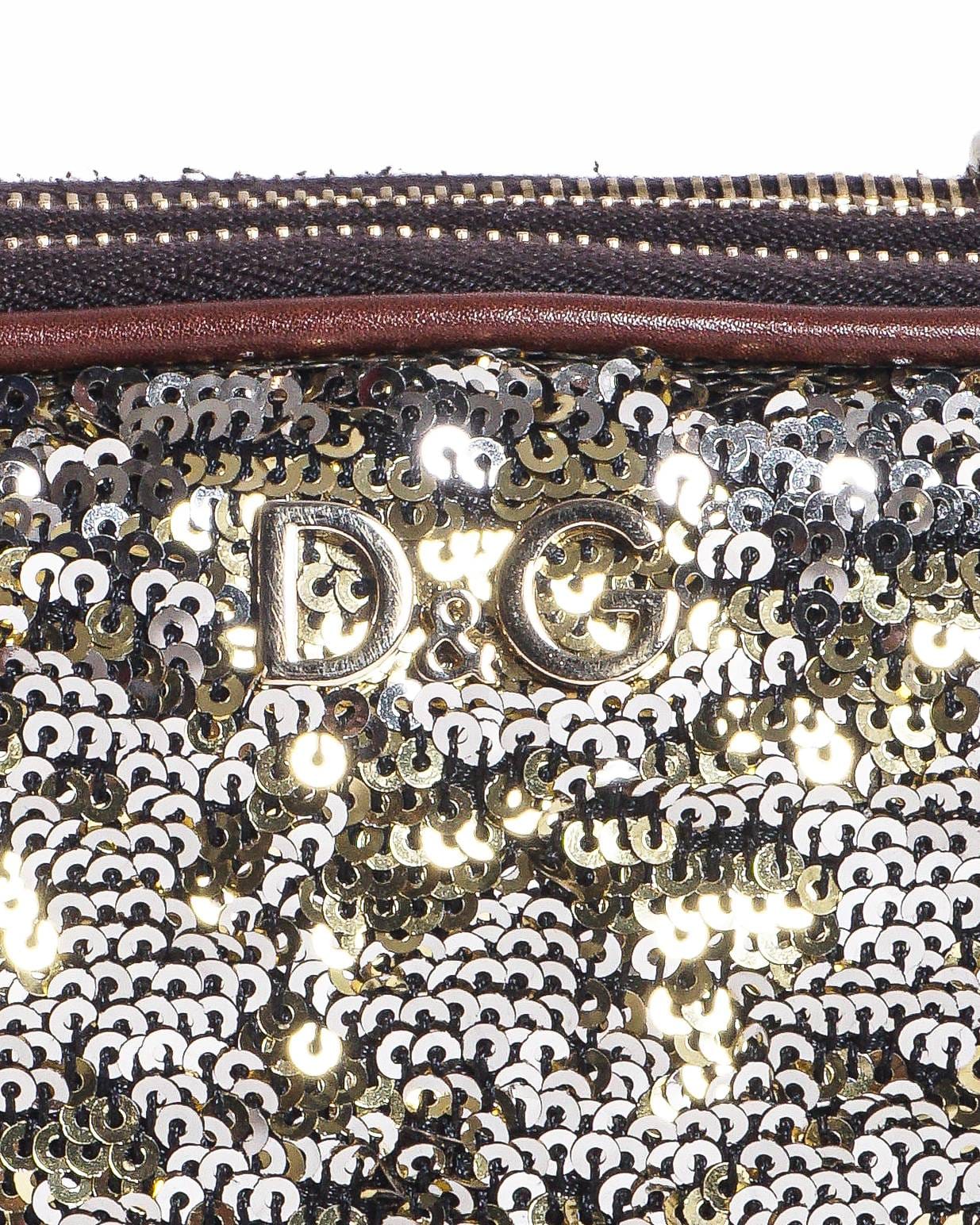 Dolce & Gabbana Lily Glam Sequin & Brown Leather Camera Crossbody Bag
