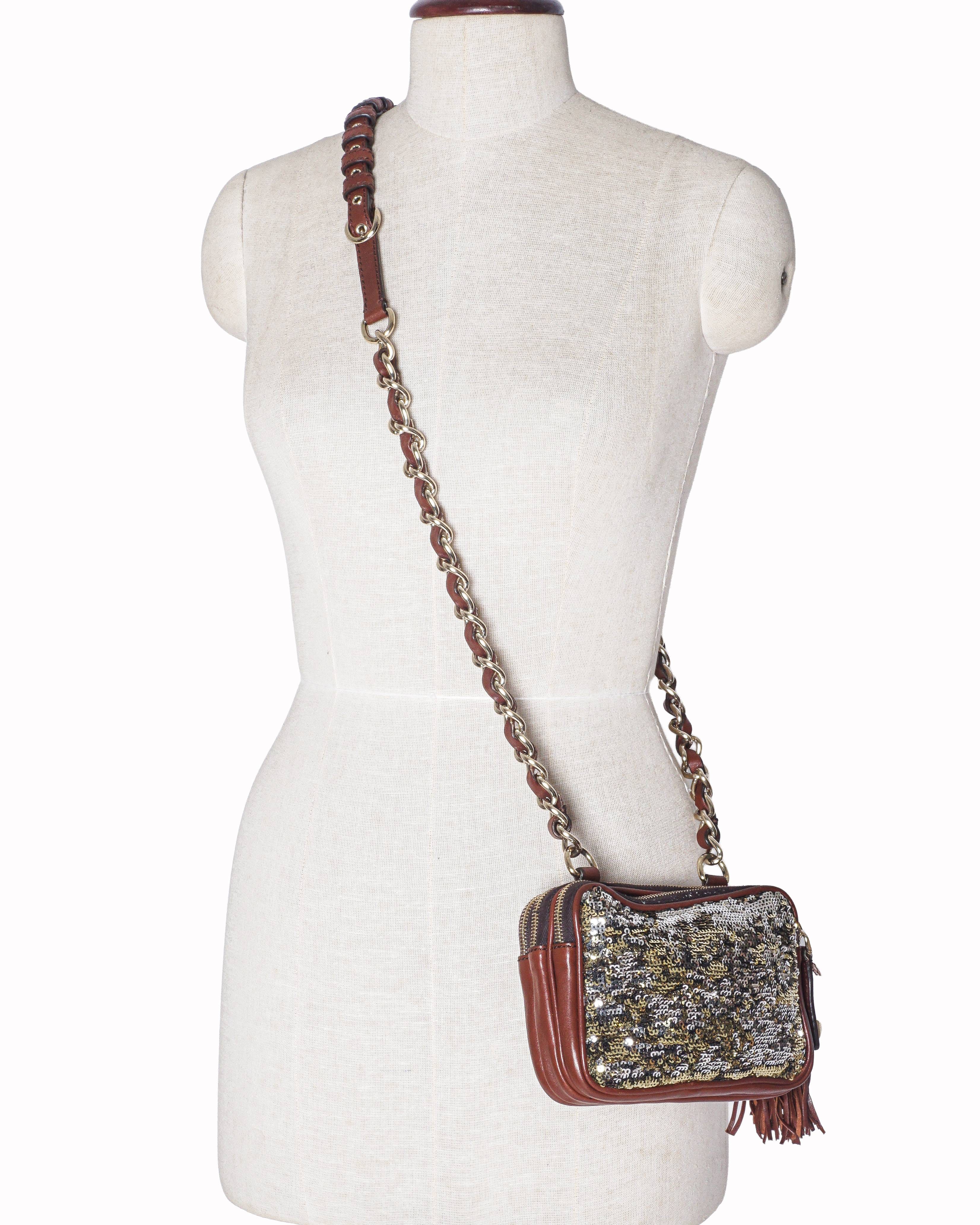 Dolce & Gabbana Lily Glam Sequin & Brown Leather Camera Crossbody Bag