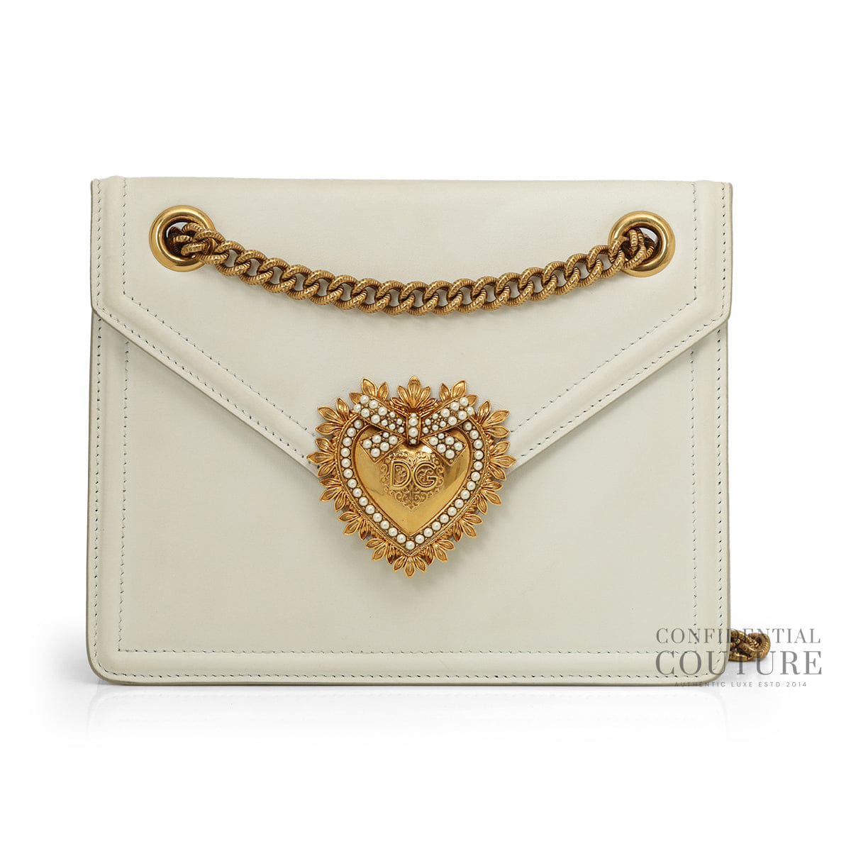 Dolce & Gabbana Smooth Calfskin Medium Devotion White Crossbody Bag