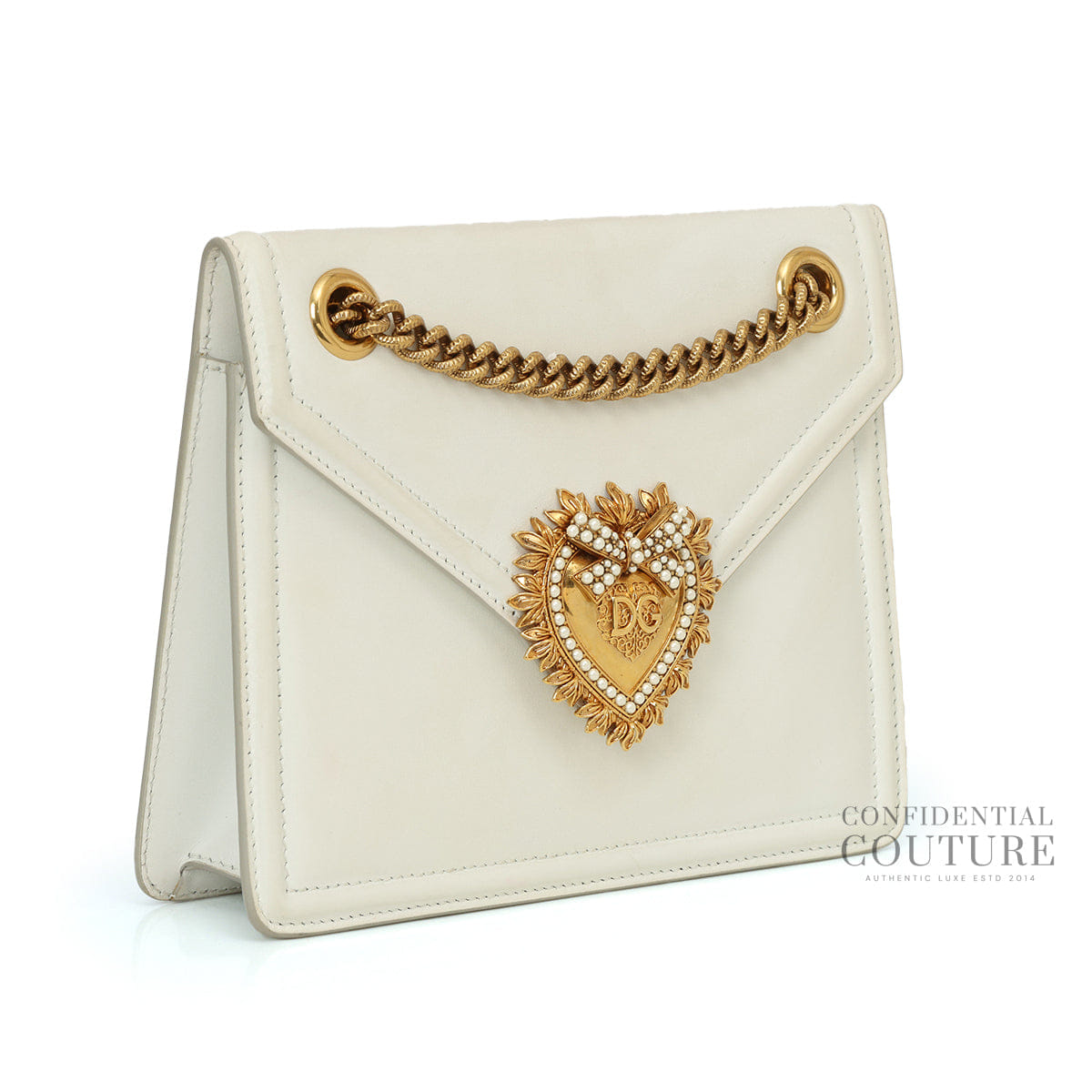 Dolce & Gabbana Smooth Calfskin Medium Devotion White Crossbody Bag