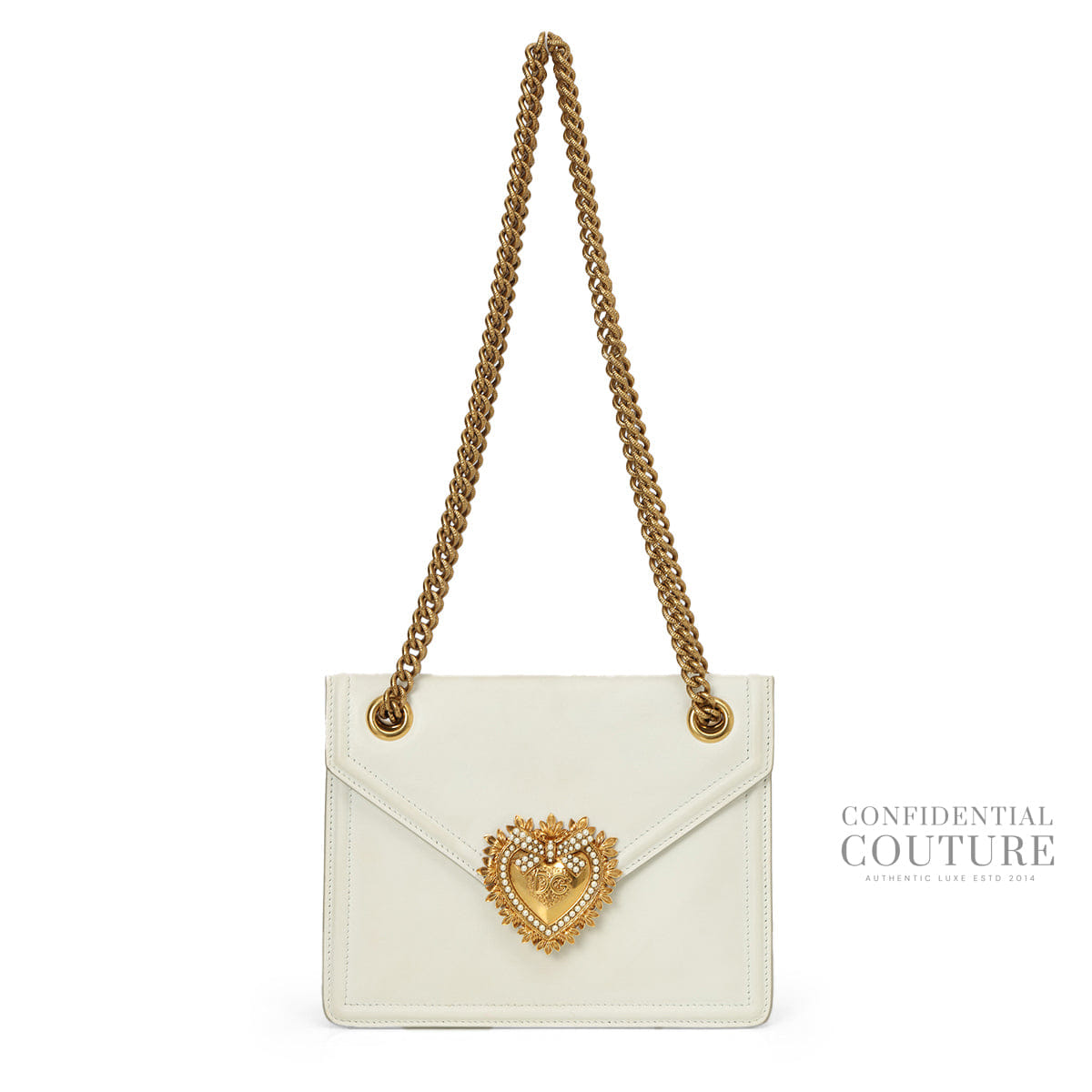 Dolce & Gabbana Smooth Calfskin Medium Devotion White Crossbody Bag