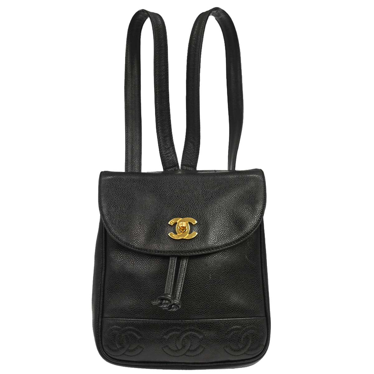 Chanel 1996 - 1997 Black Caviar Skin Triple CC Backpack