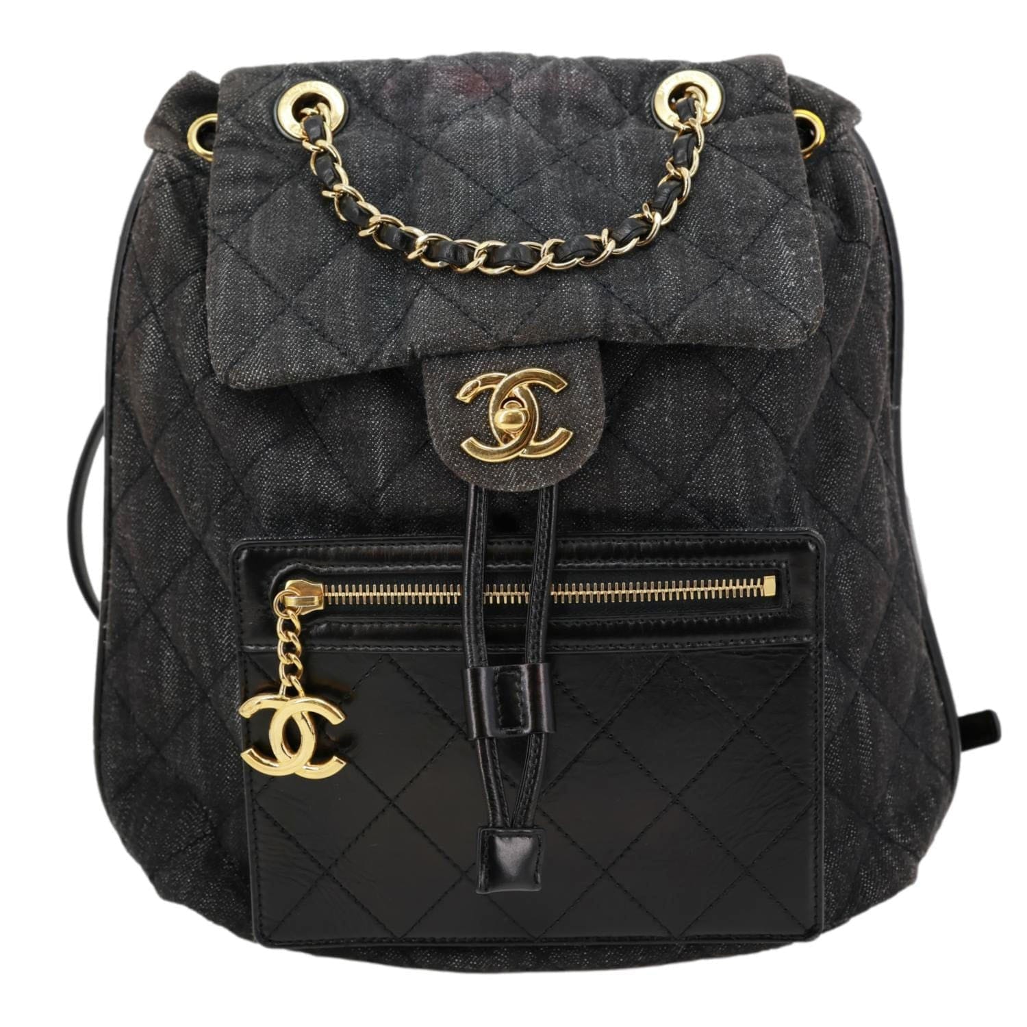 CHANEL CC Quilted Denim Backpack Black