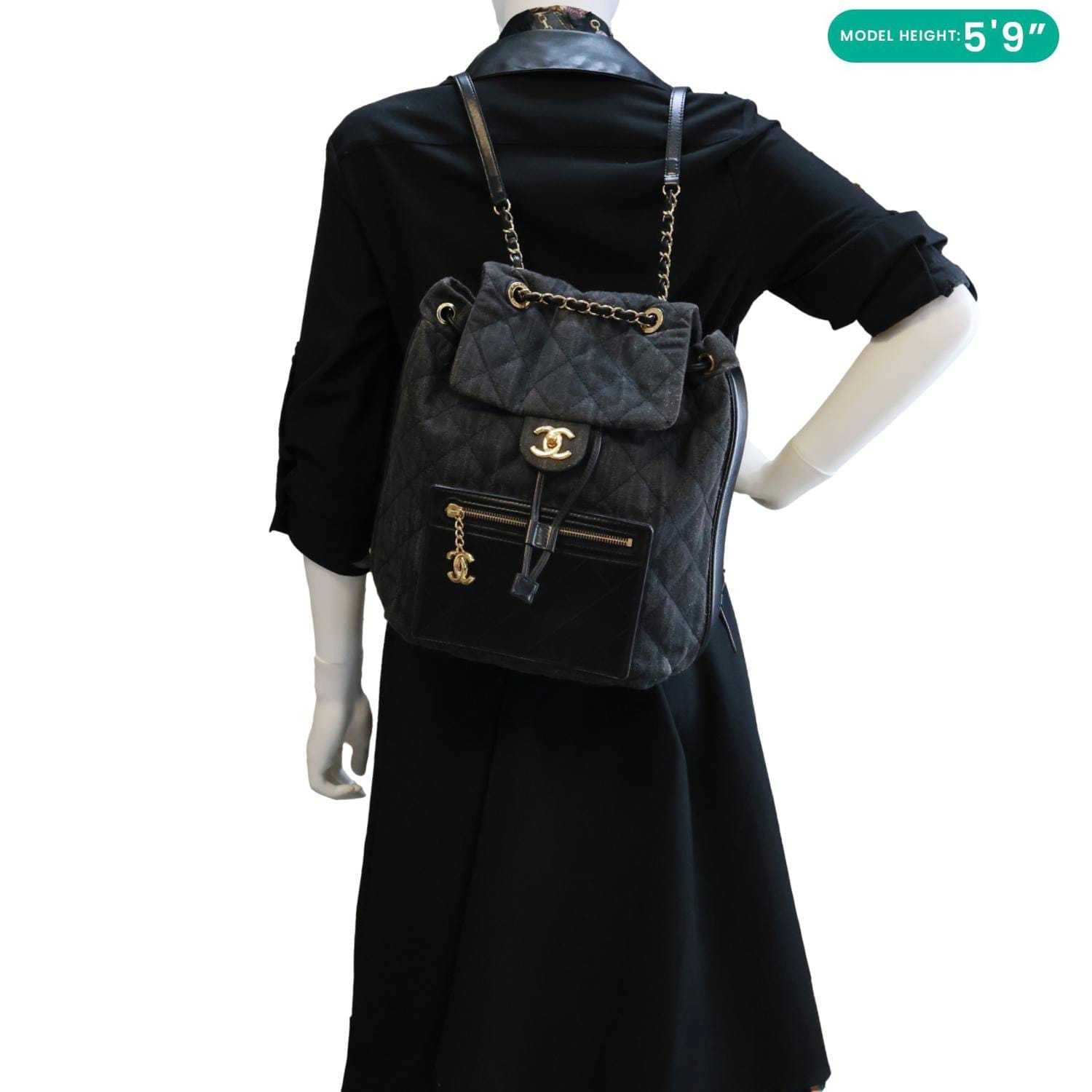CHANEL CC Quilted Denim Backpack Black