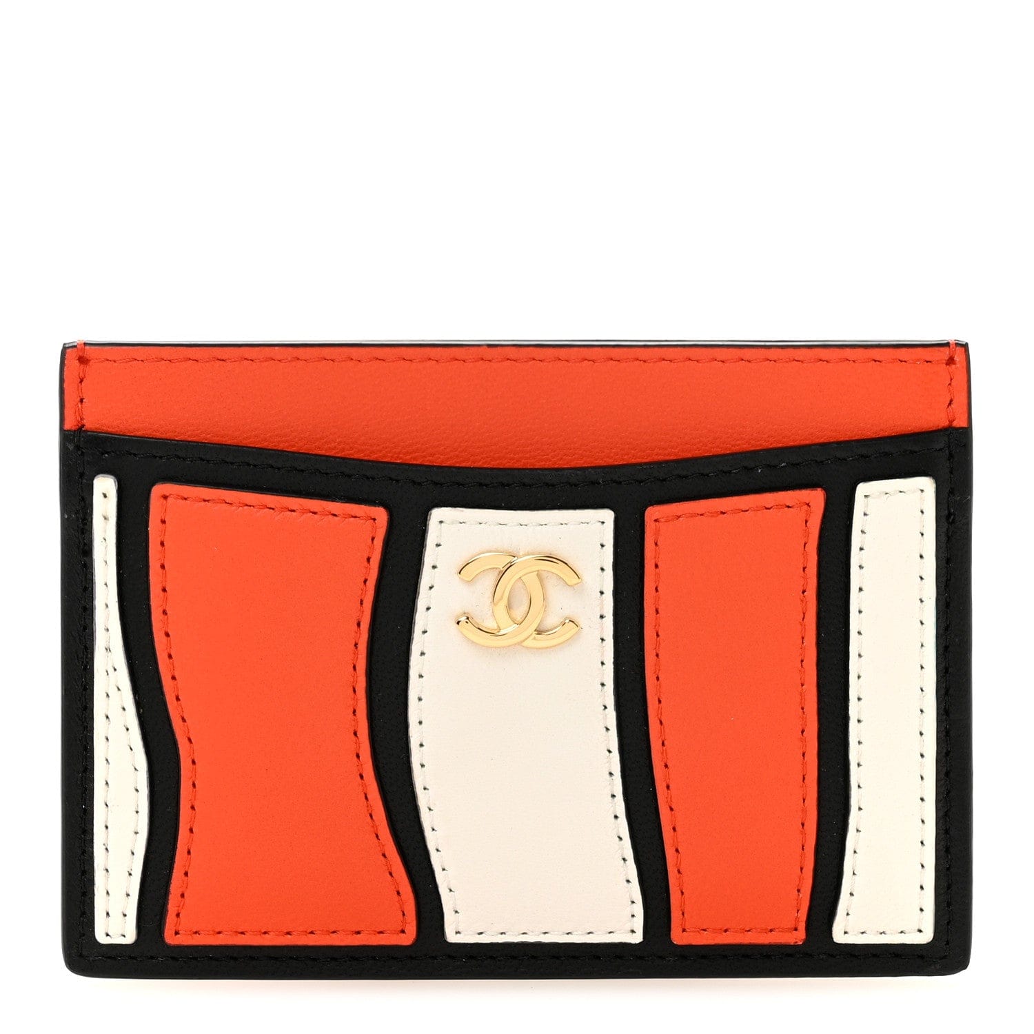 Chanel Lambskin Coco Beach Card Holder Orange White Black