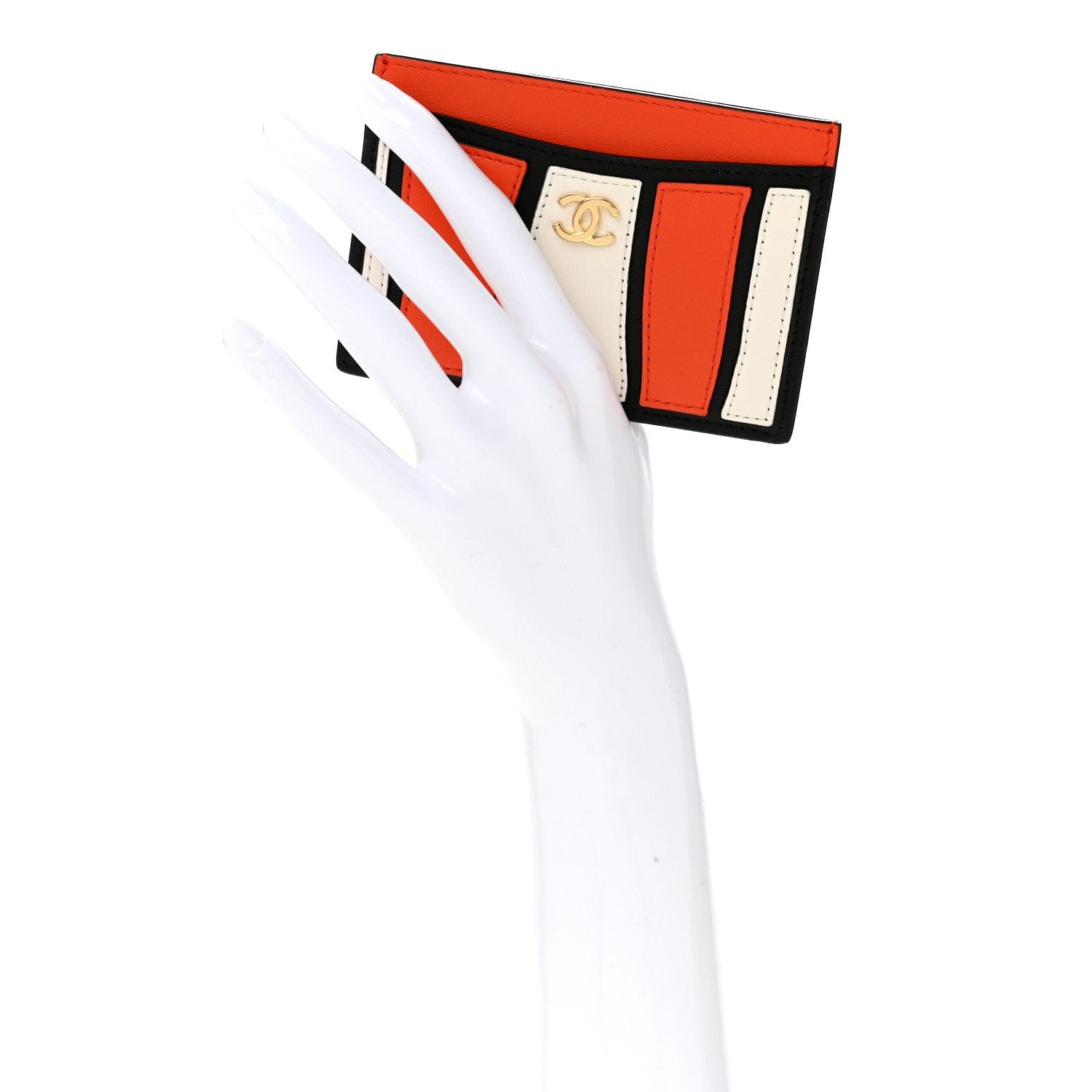 Chanel Lambskin Coco Beach Card Holder Orange White Black